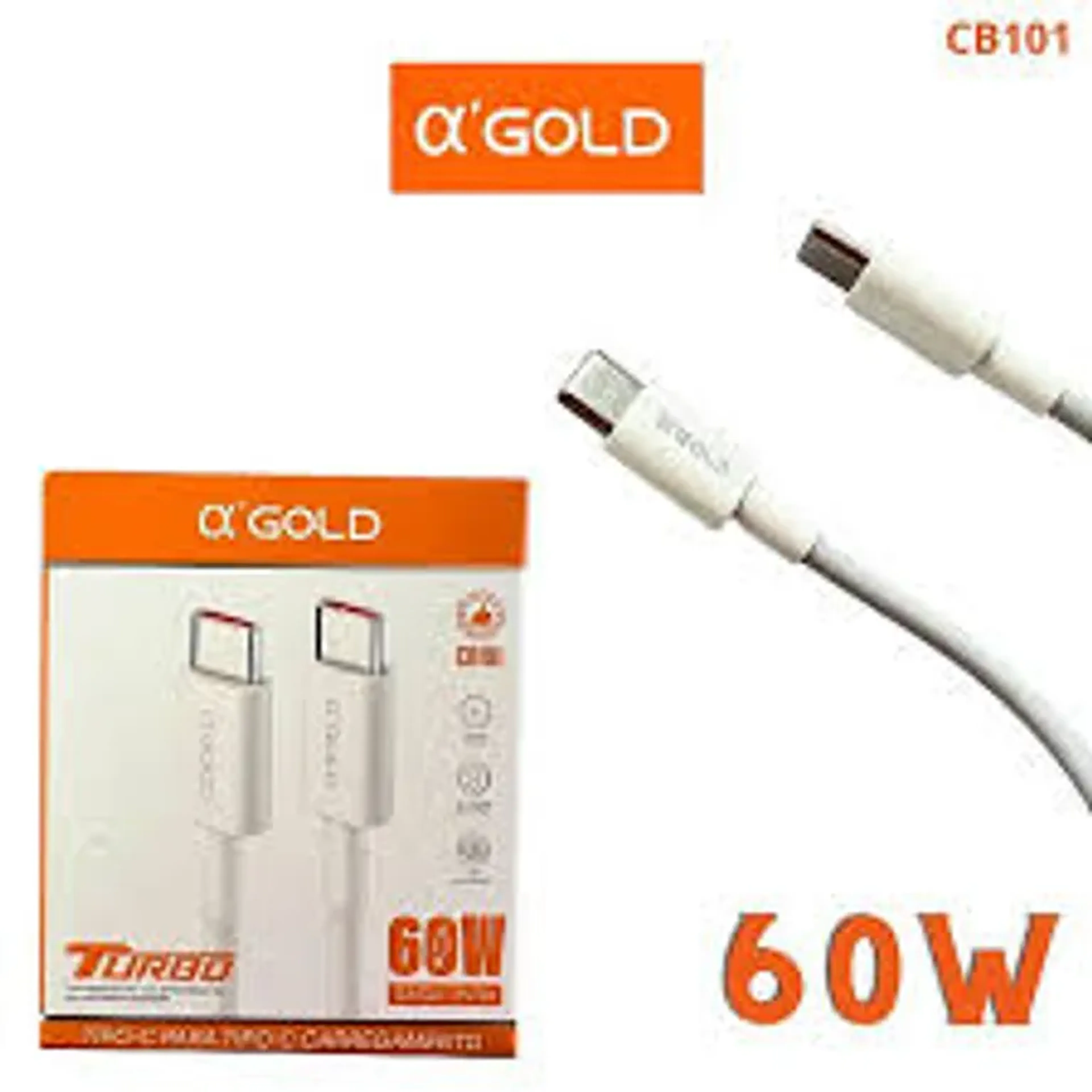 Cabo Tipo C Duplo 60w Agold 1m Cb101 imagem