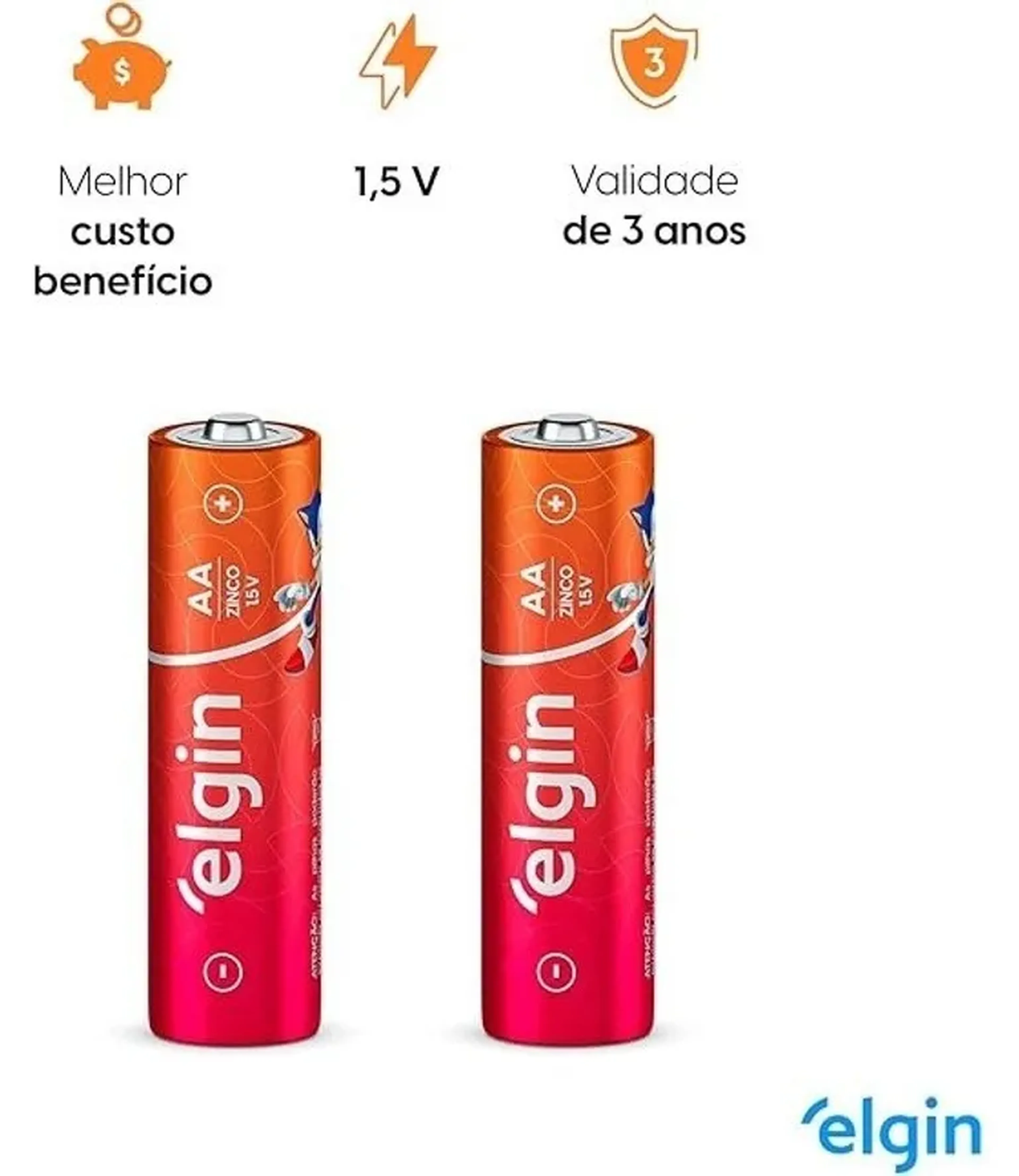Pilha AA Elgin - Tubo de Zinco imagem