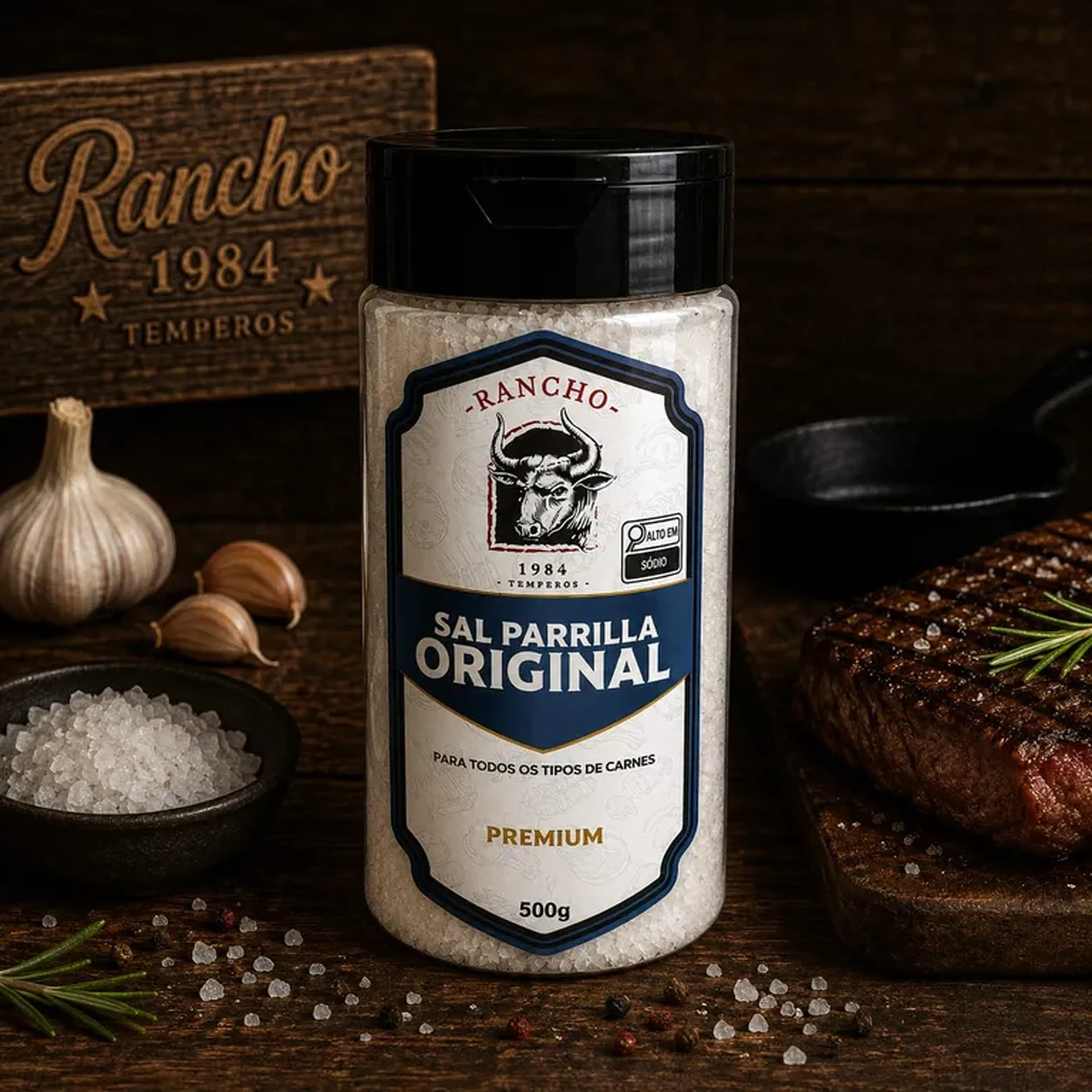 Tempero Para Churrasco Sal Original Rancho 1984 500g imagem