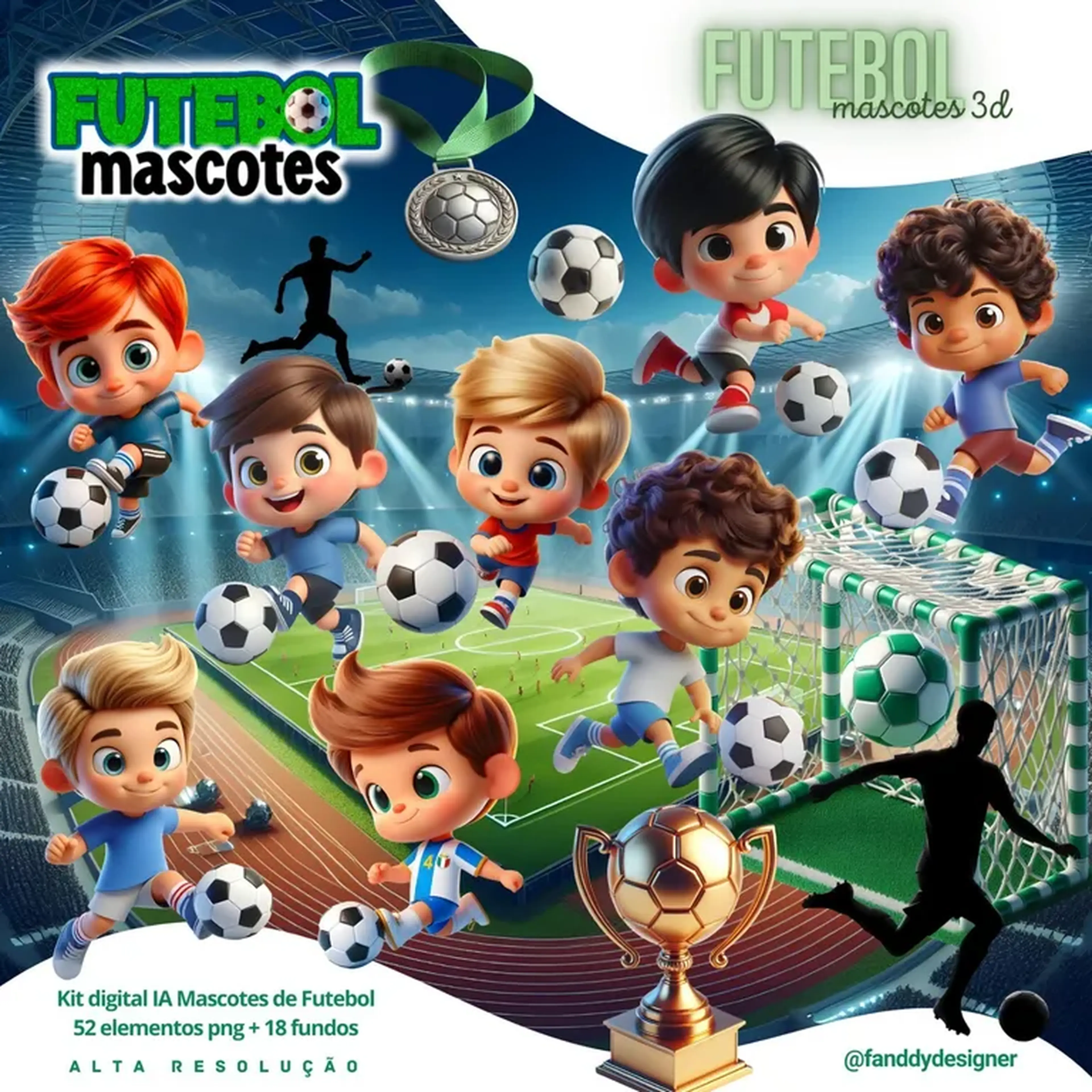 Kit Digital 3D Futebol Mascotes imagem