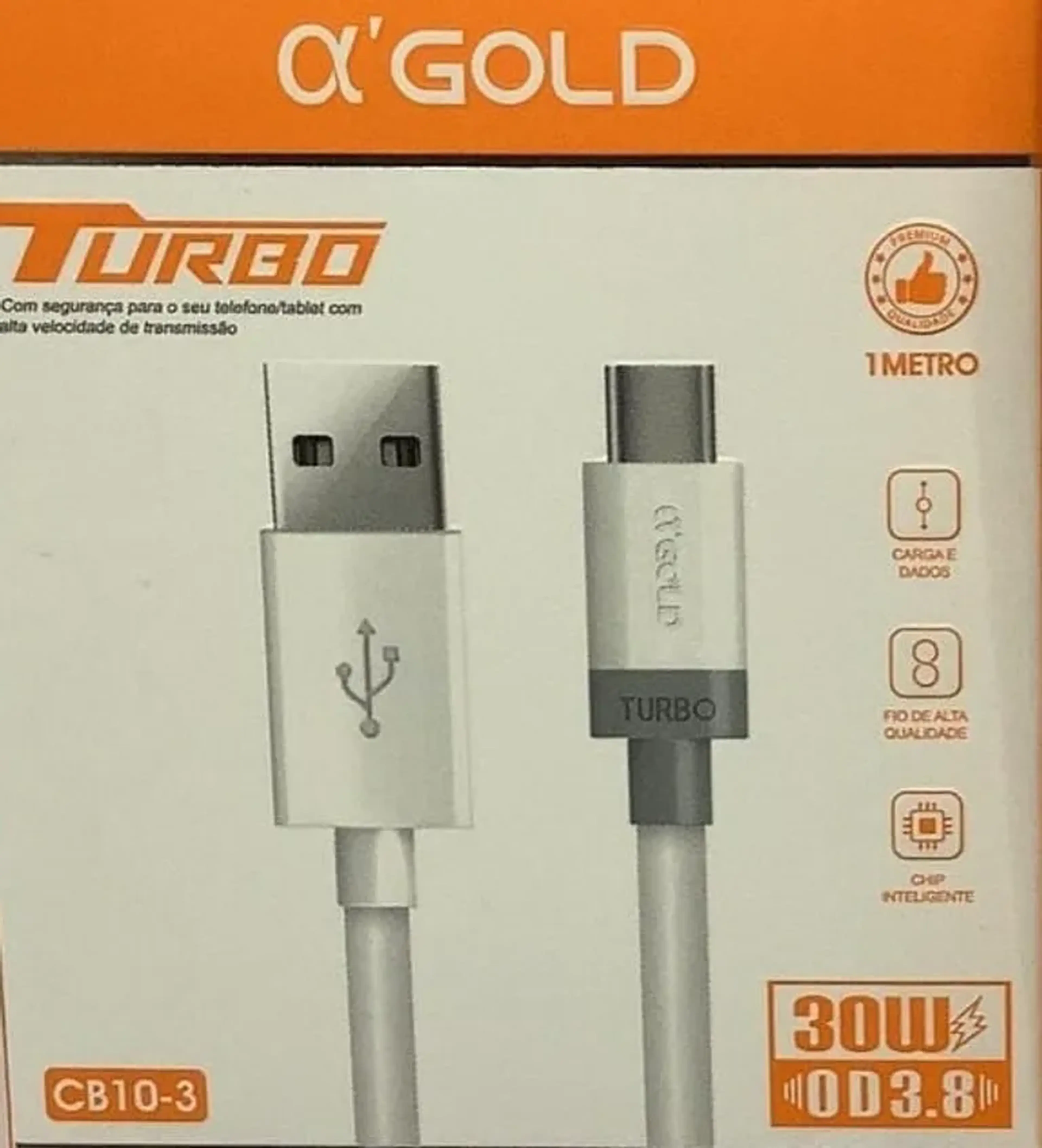 CABO USB PARA CARREGADOR TURBO TYPE C GOLD CB 10 3 30W imagem