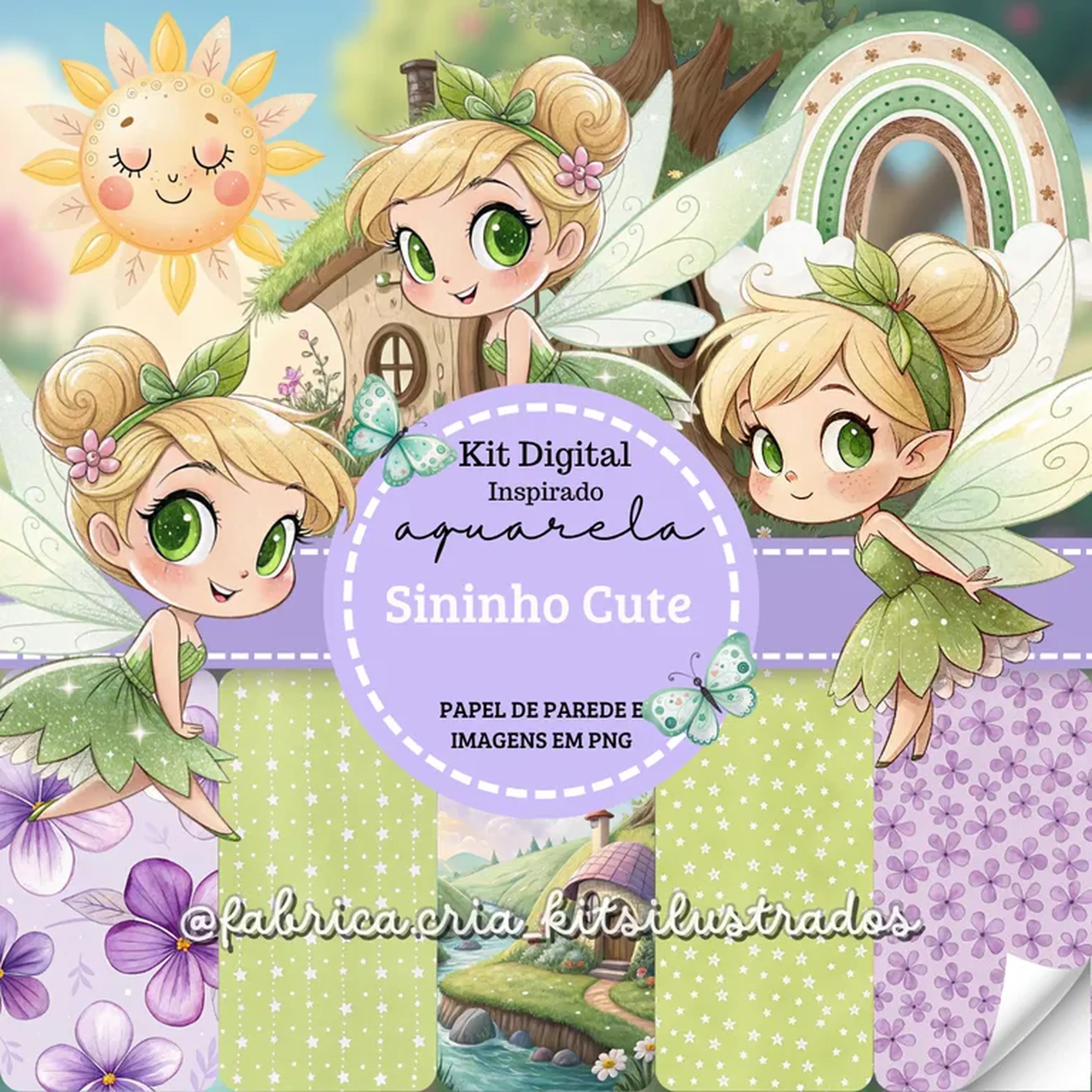 Kit Digital Aquarela Inspirado Sininho Cute imagem