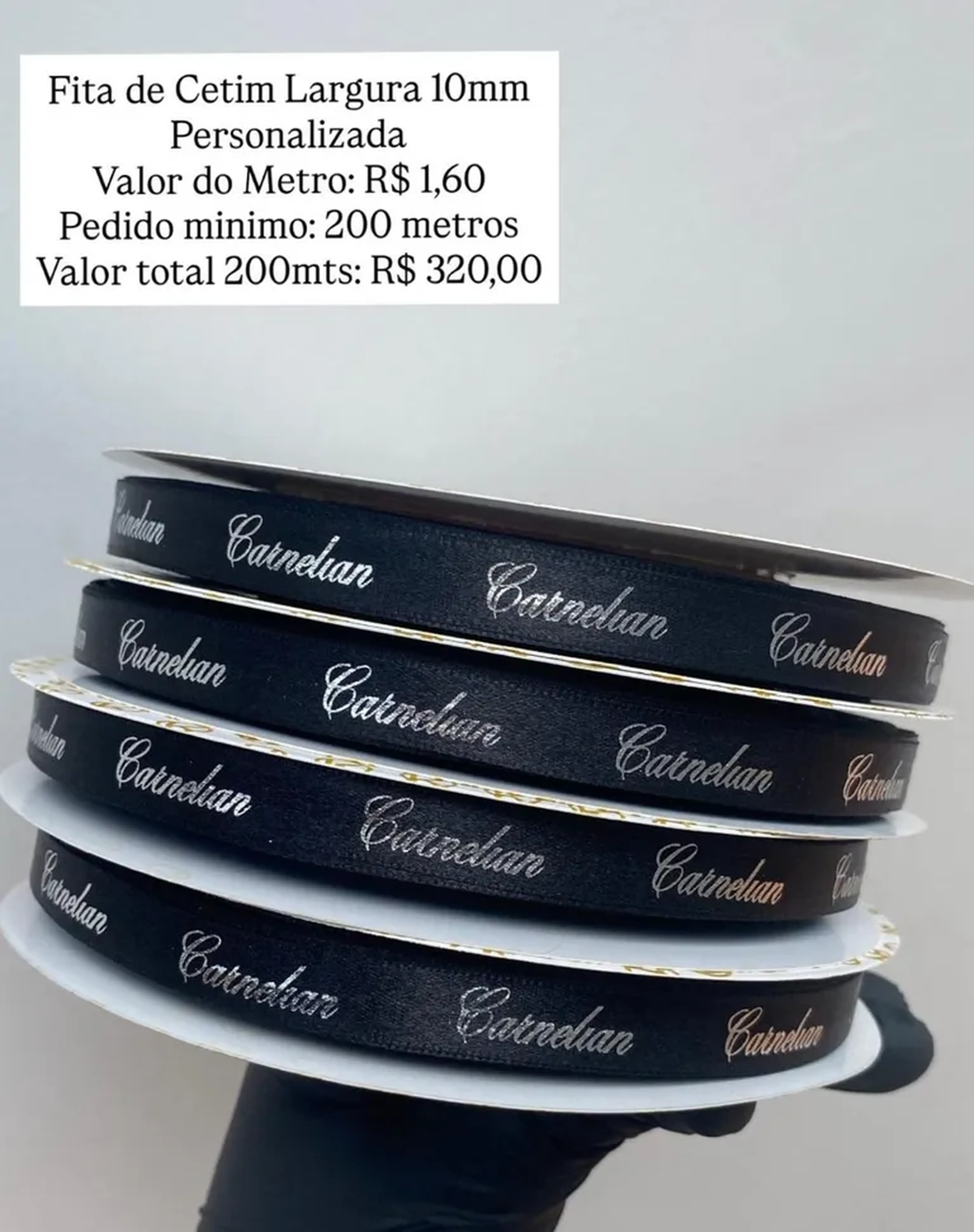 200 Metros de cetim 10mm Personalizado imagem