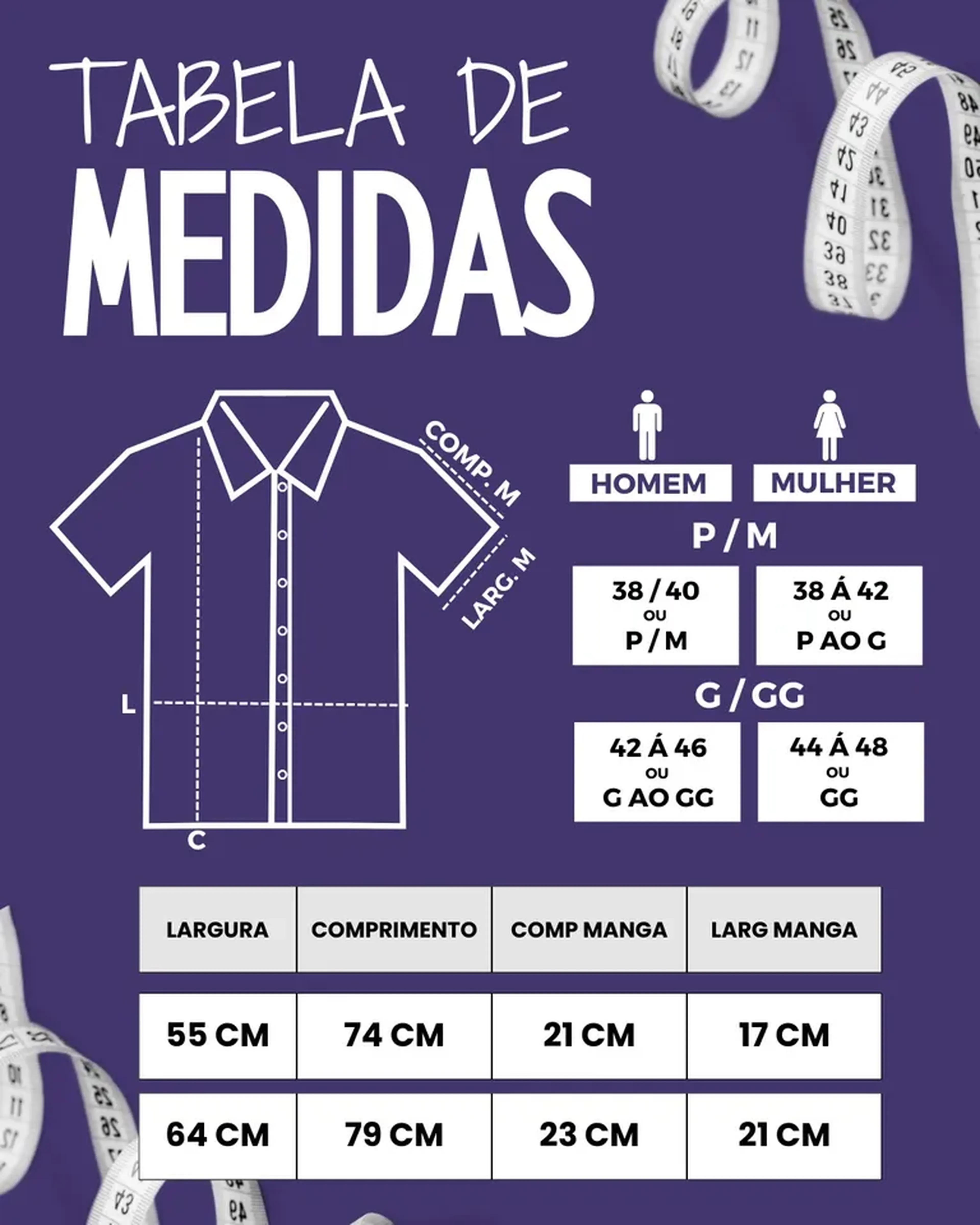 Tabela de tamanhos CONSULTE AQUI imagem