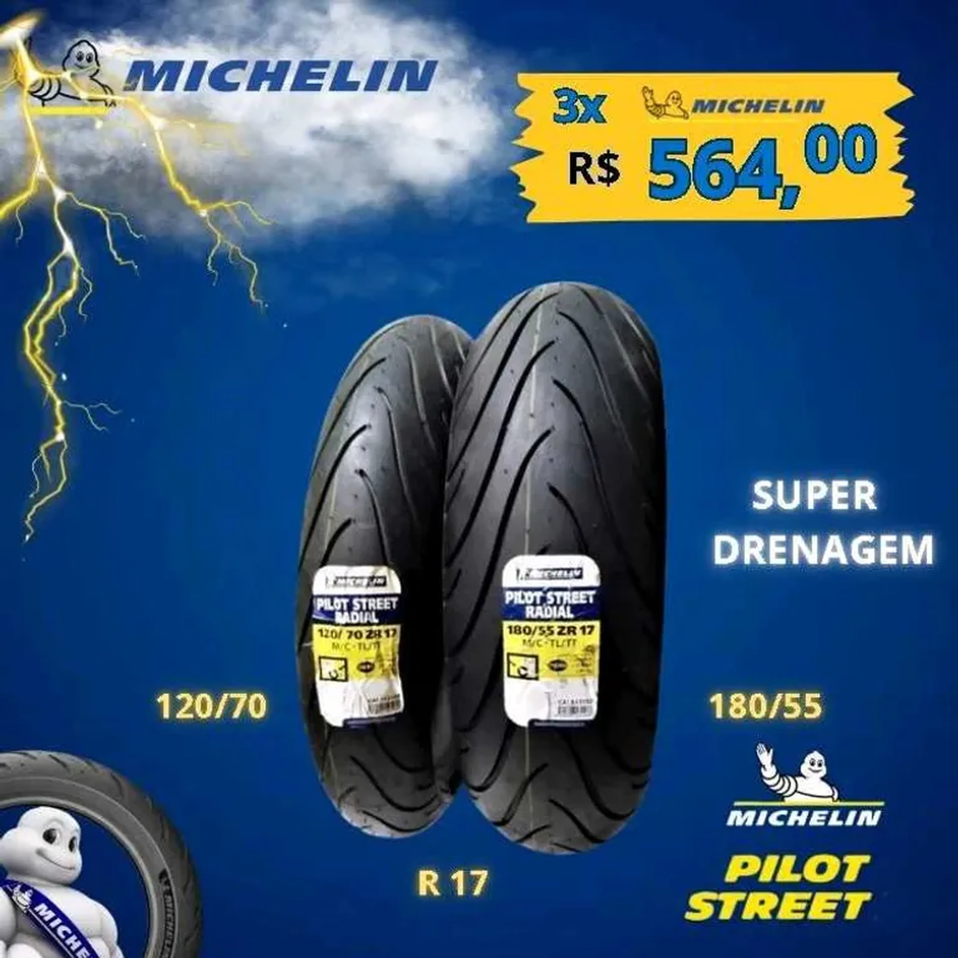 PAR PNEU MICHELIN PILOT STREET 2 - 120-180 R17 imagem