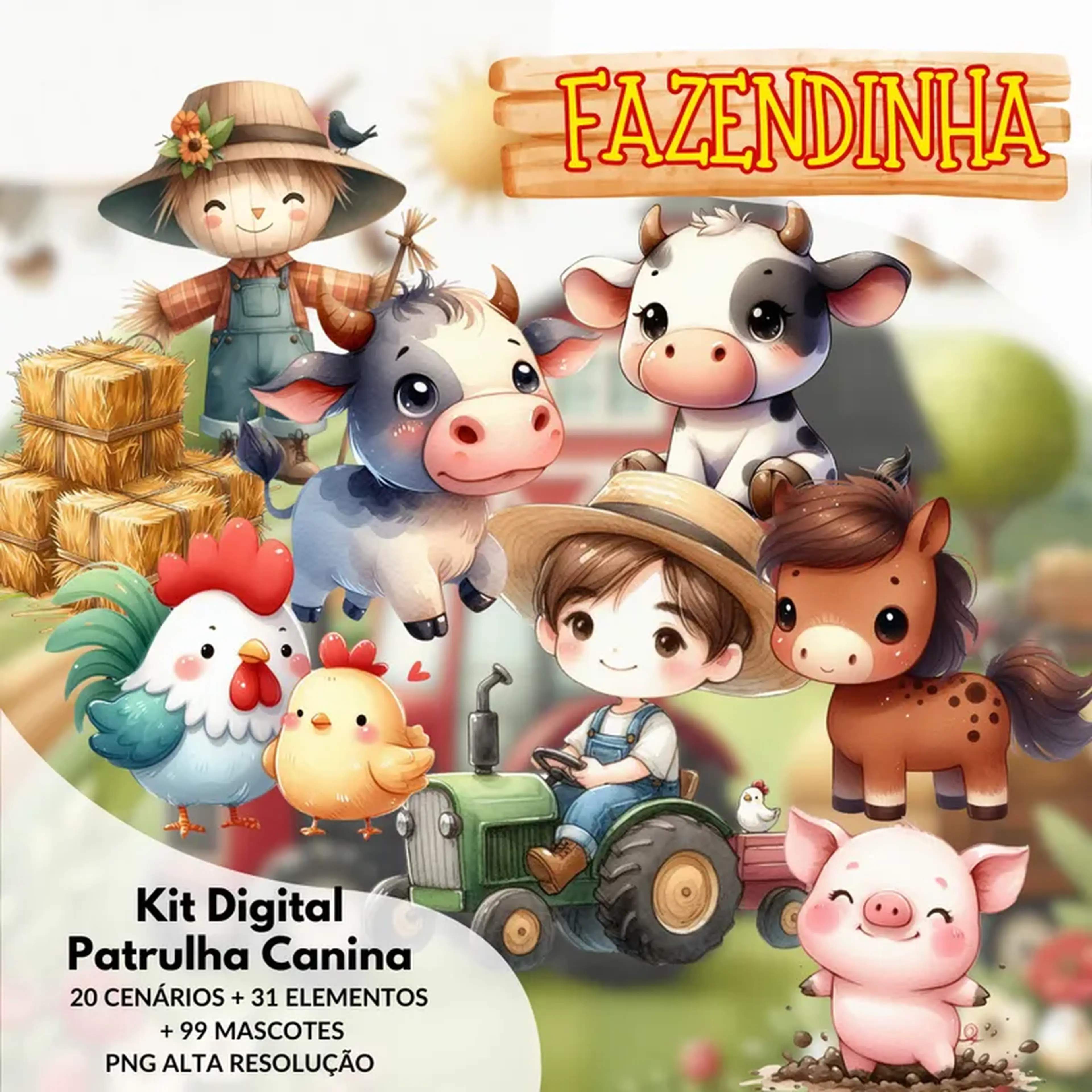 Kit Digital Fazendinha Aquarela imagem