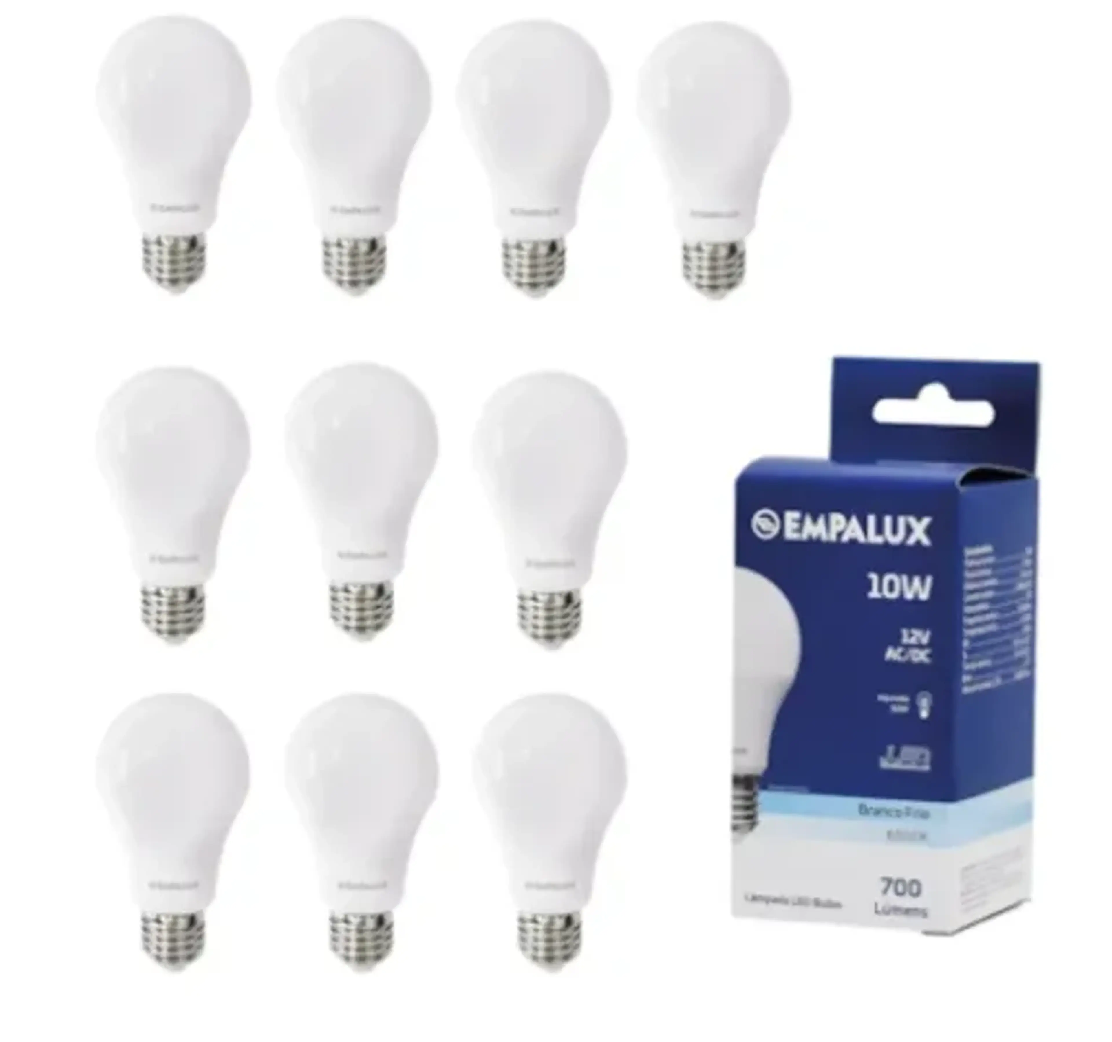 Kit 10 Lâmpadas Led LED 10W 12V 6.500K E27 AL10062 imagem