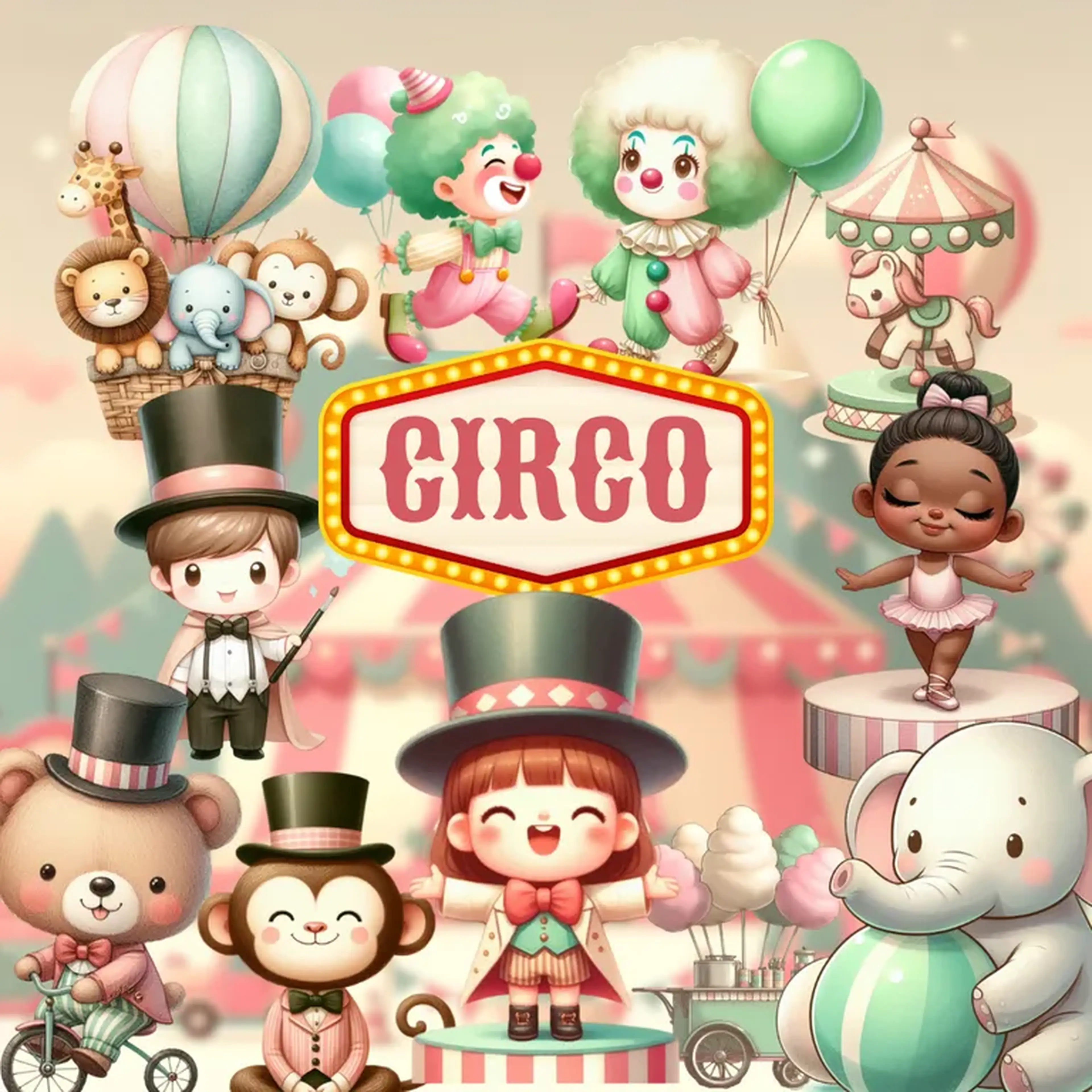 Kit Digital Circo Aquarela imagem