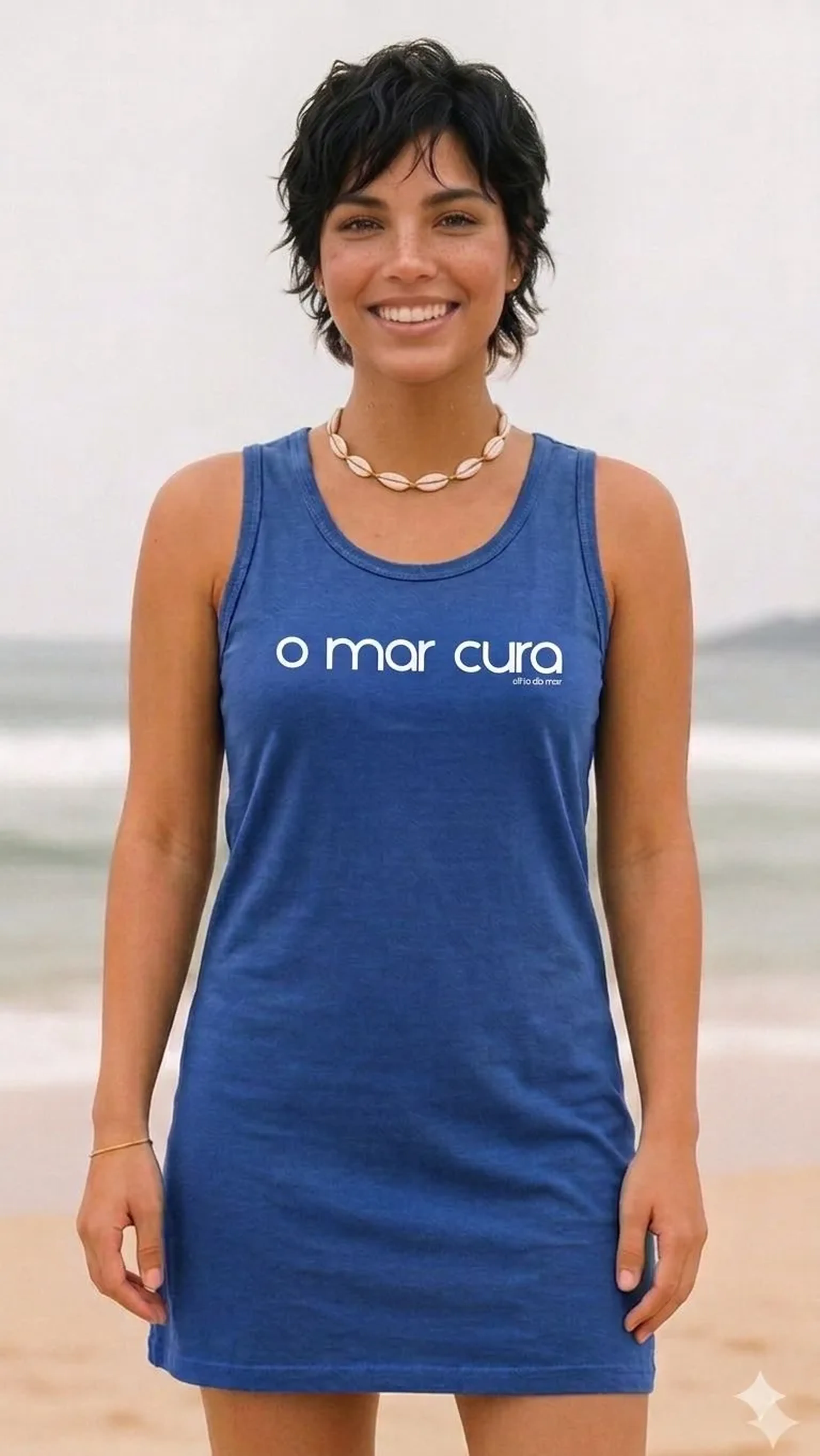 Vestido Regata Azul Royal Frase Branco imagem