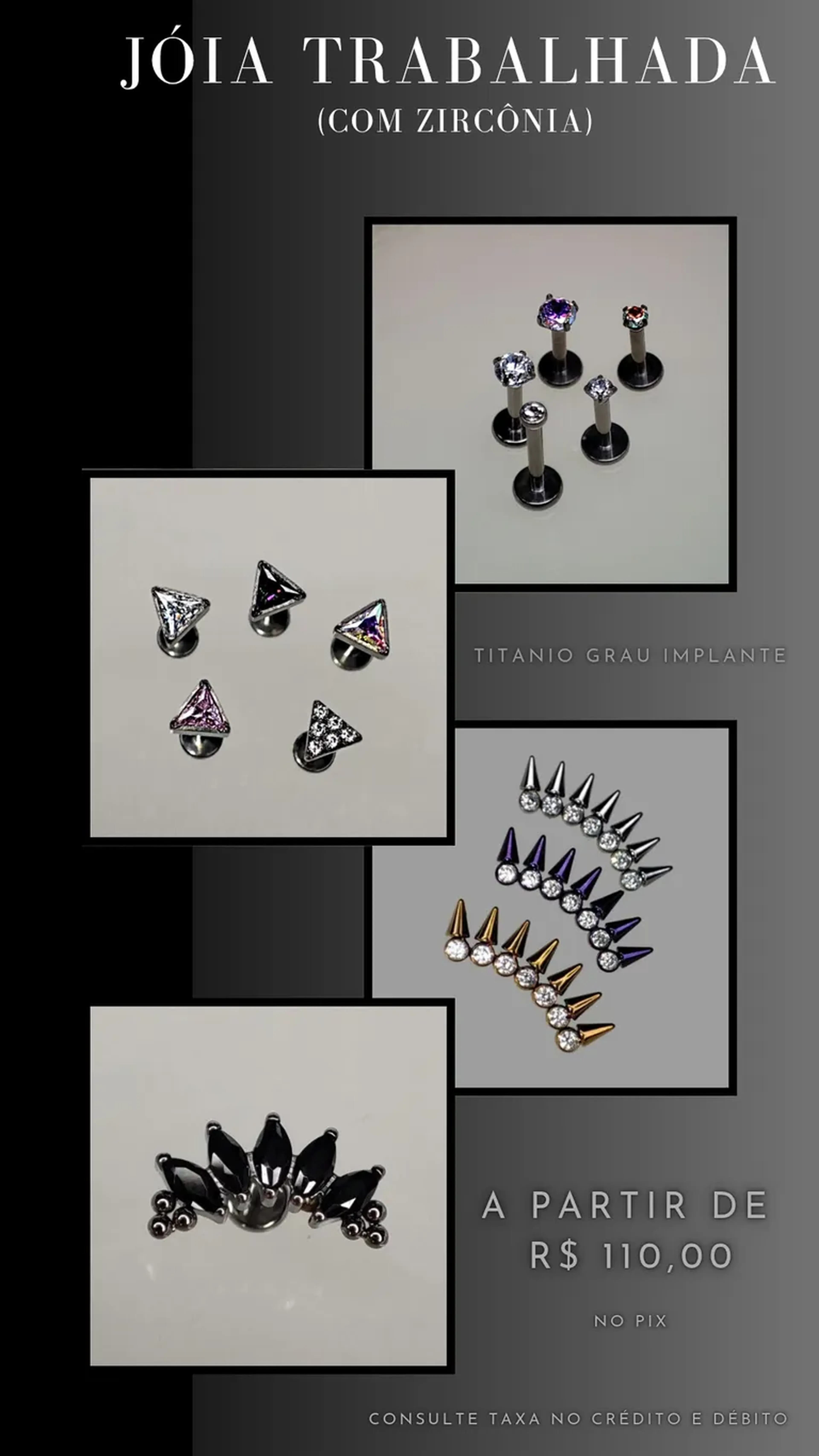 Piercings Titânio - Jóia Trabalhada com Zircônia a partir de: imagem