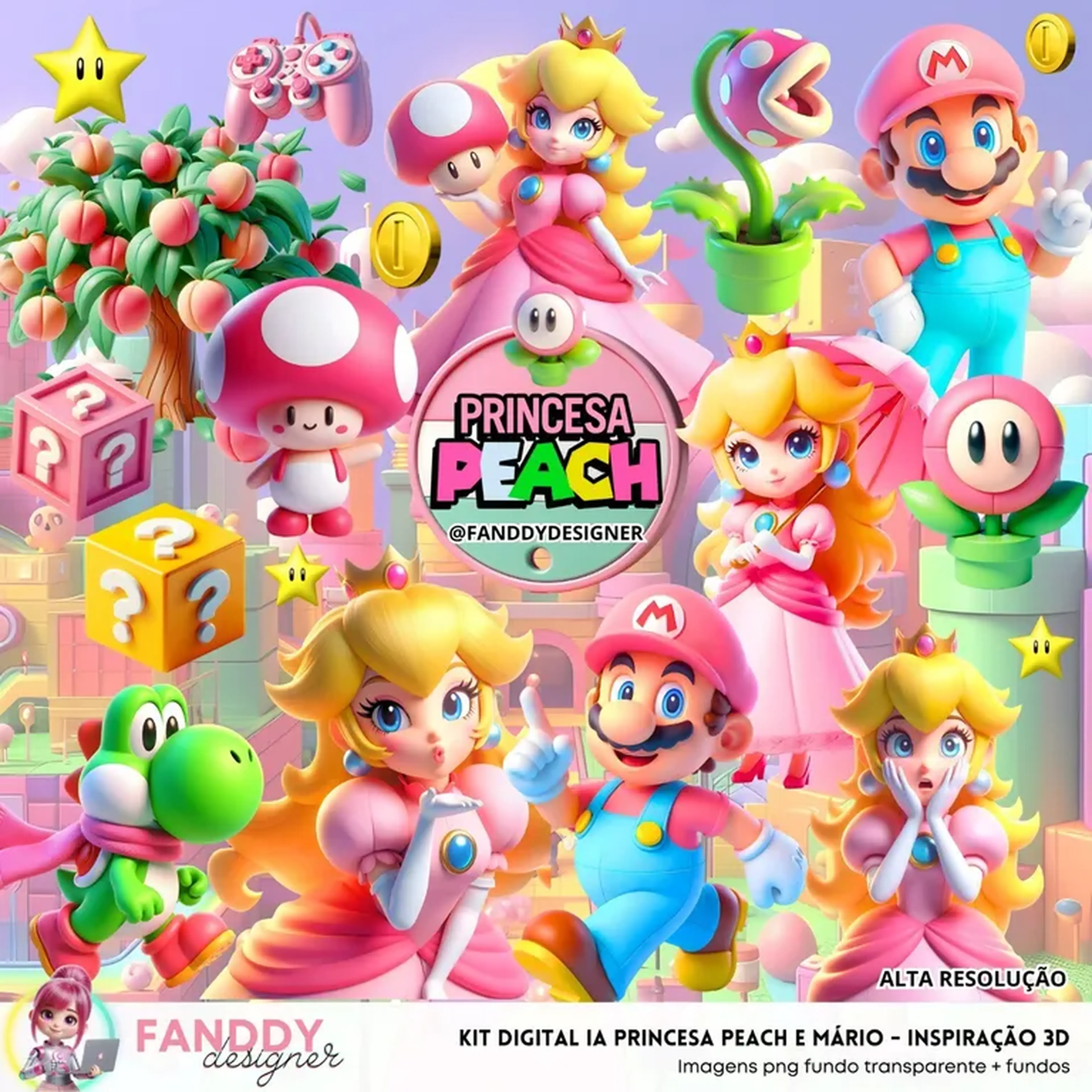 Kit Digital 3D Princesa Peach e Super Mário imagem
