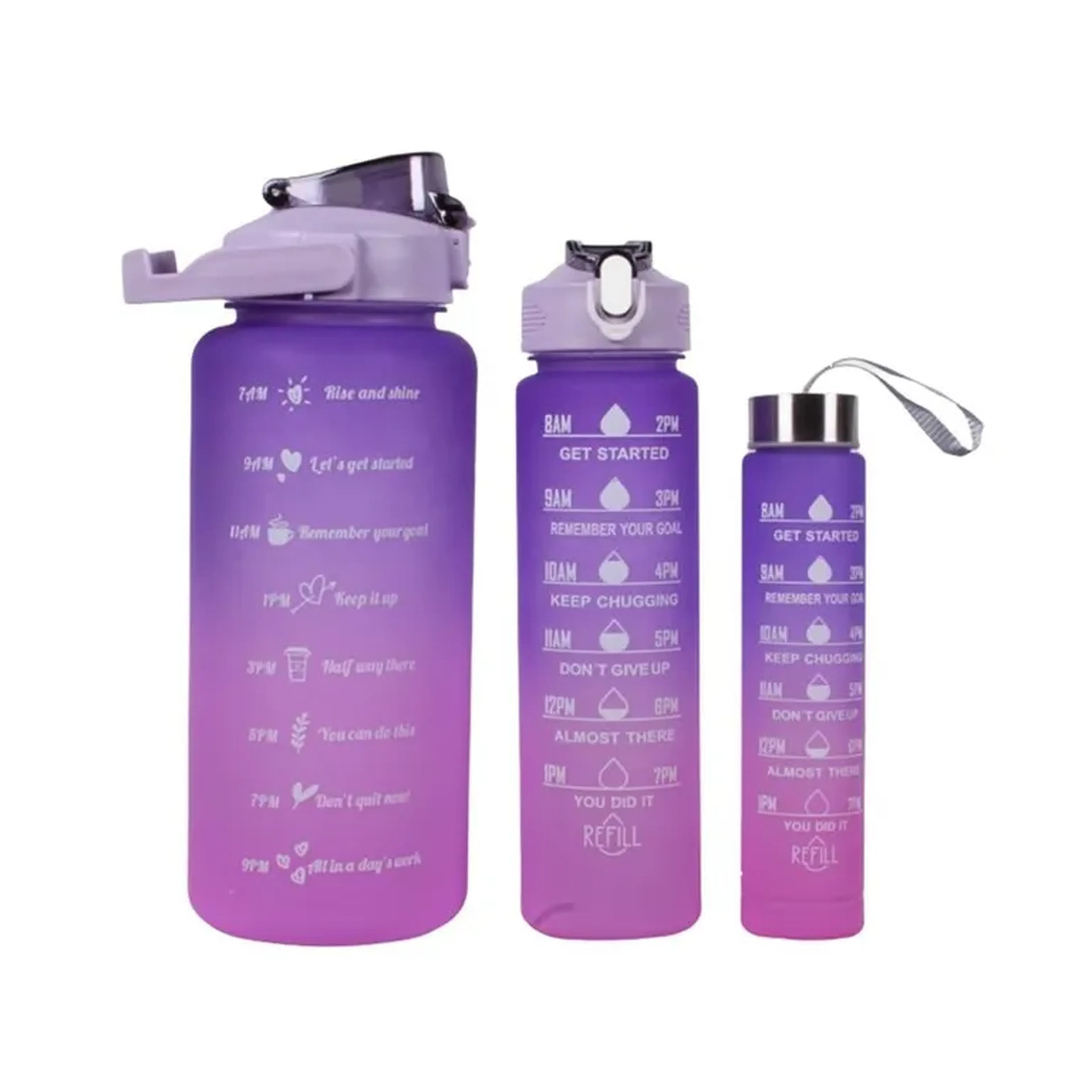 Kit Garrafa Colorida Motivacional Squeeze – 03 Peças imagem