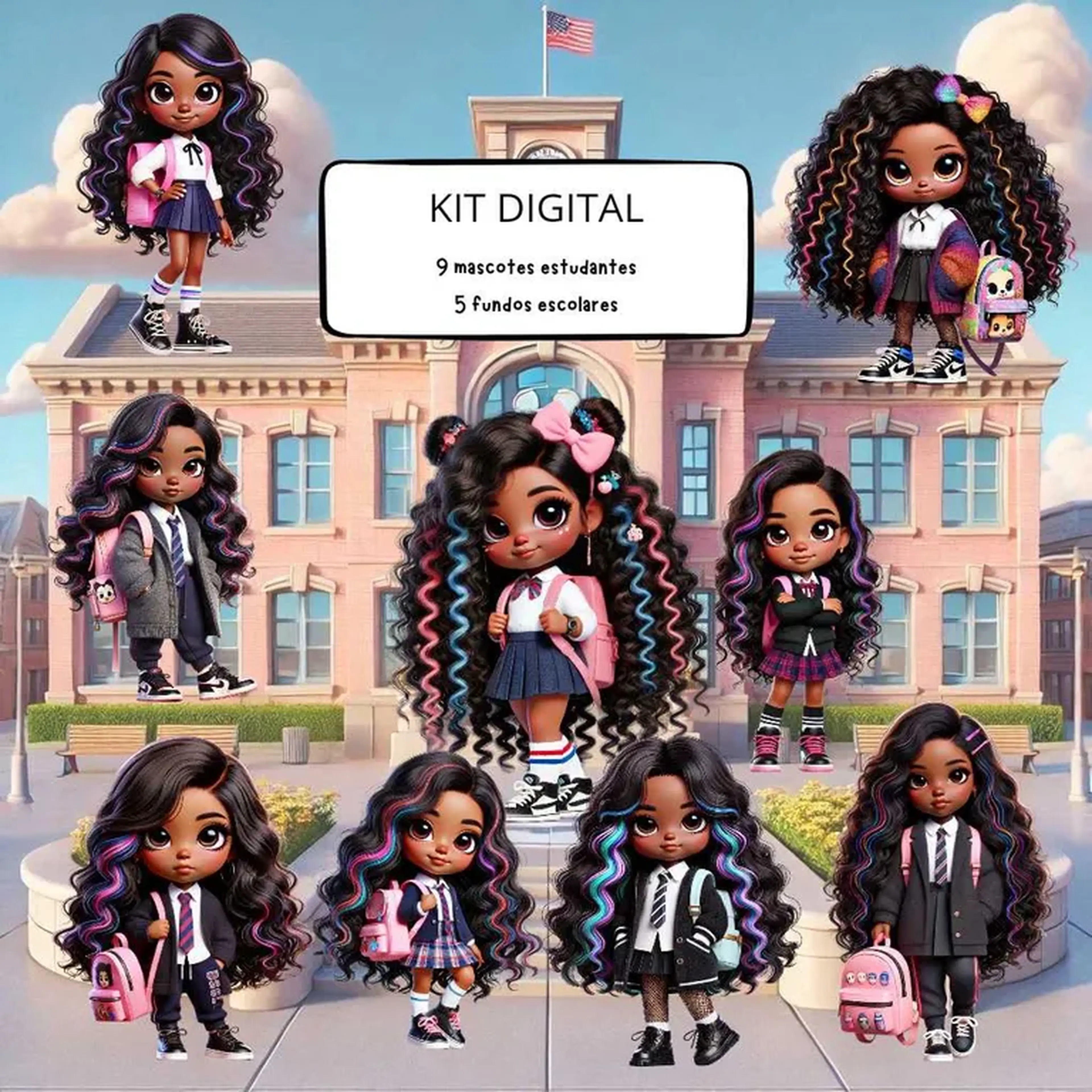 Kit digital mascote estudante imagem