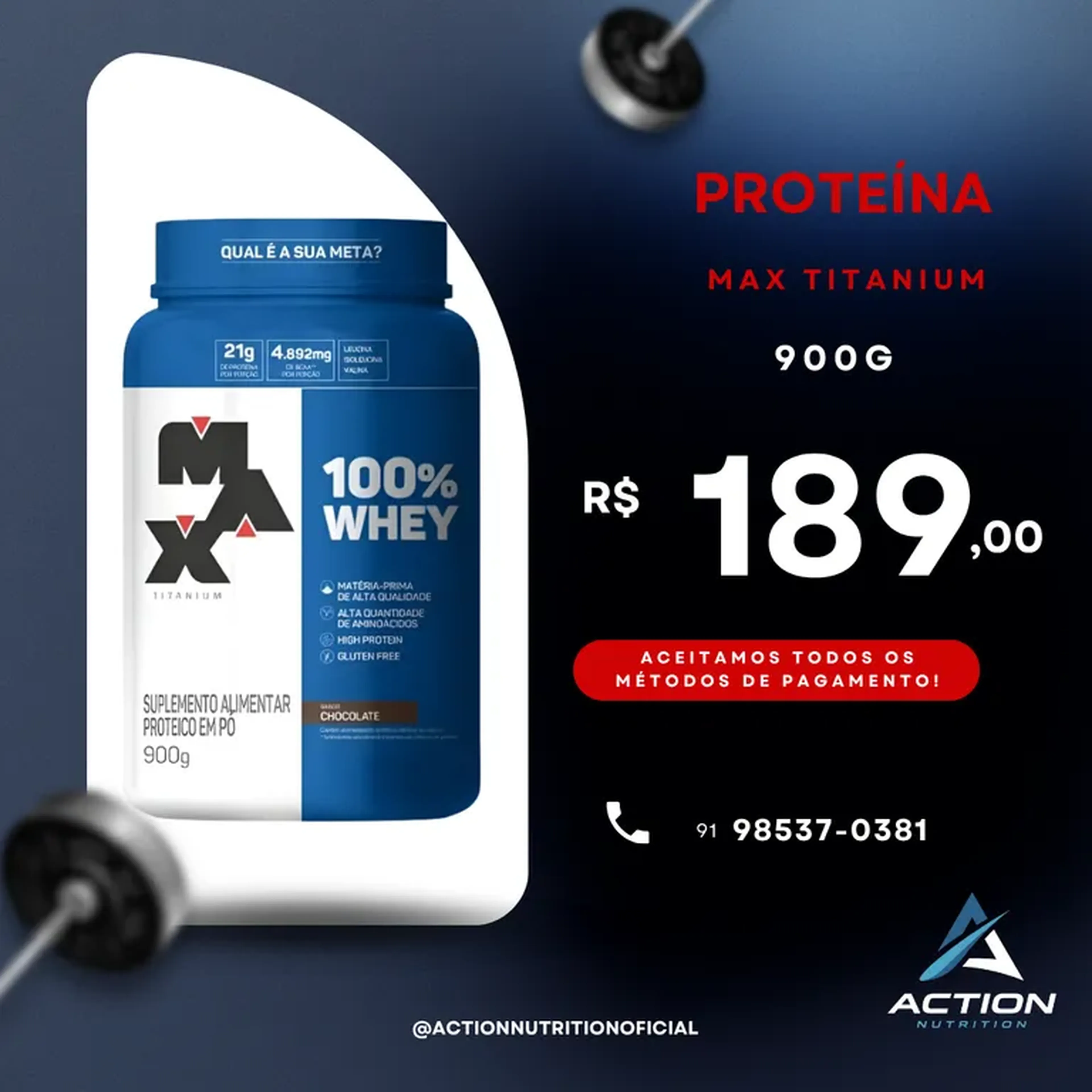 Proteína Max Titanium concentrado 900g imagem