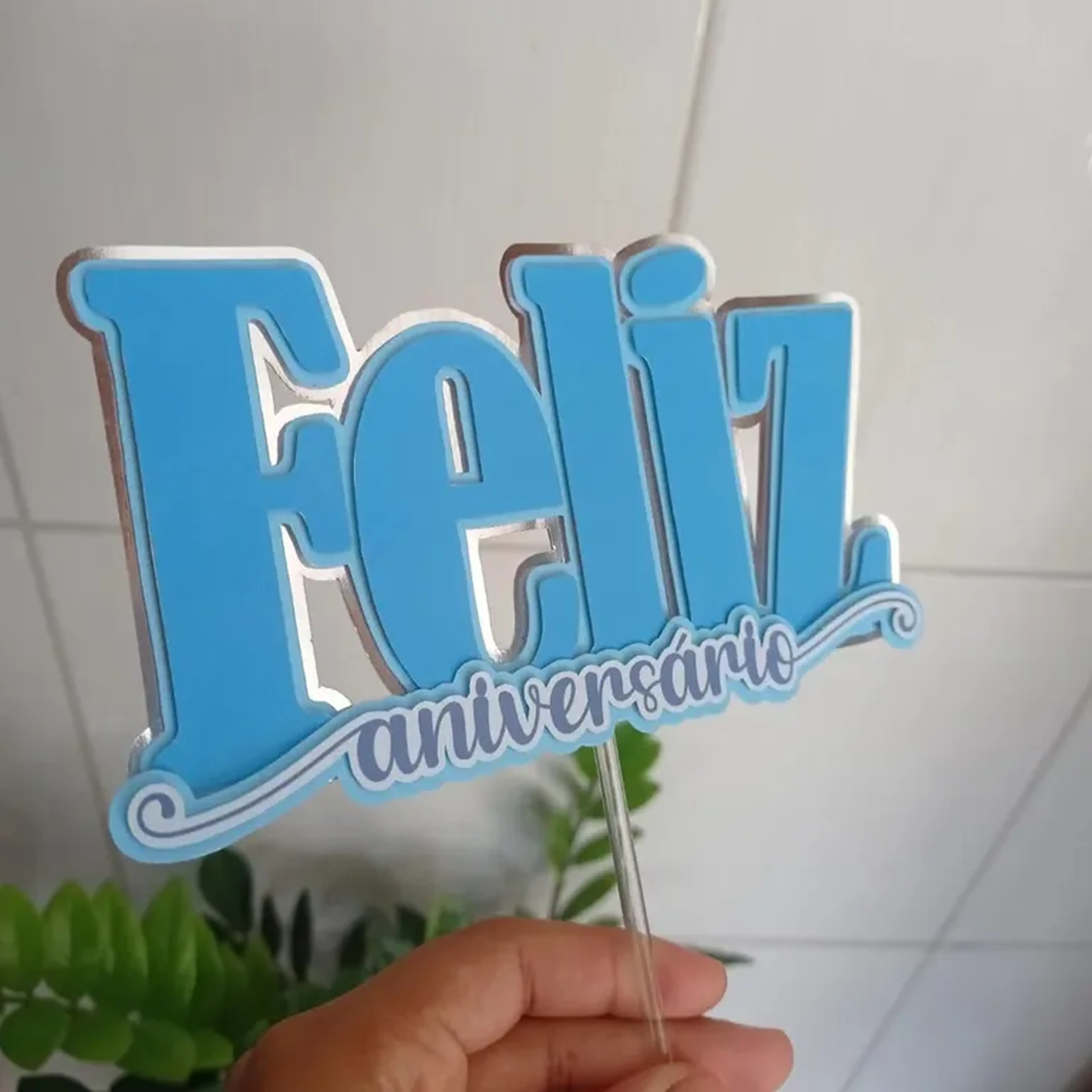 Topper Camadas Feliz Aniversário Azul imagem