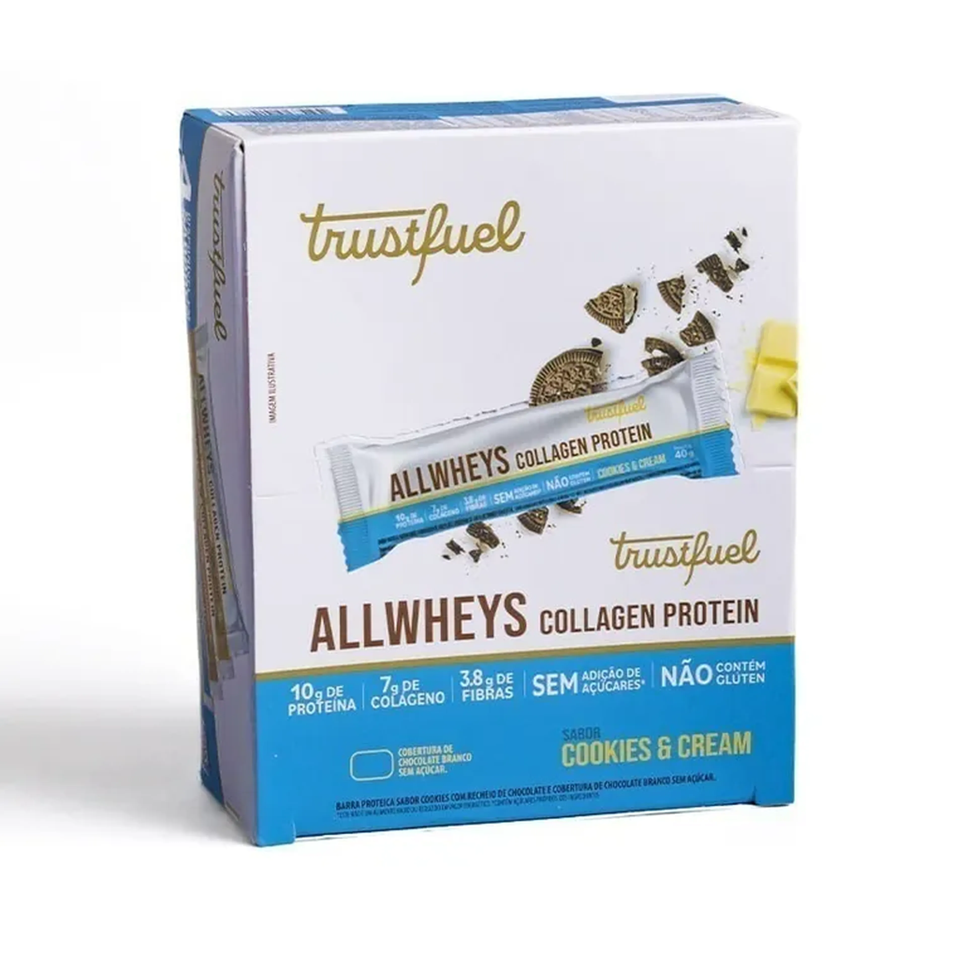 CX de BARRAS ALLWHEYS COLLAGEN PROTEIN COOKIES CREAM 12 un imagem