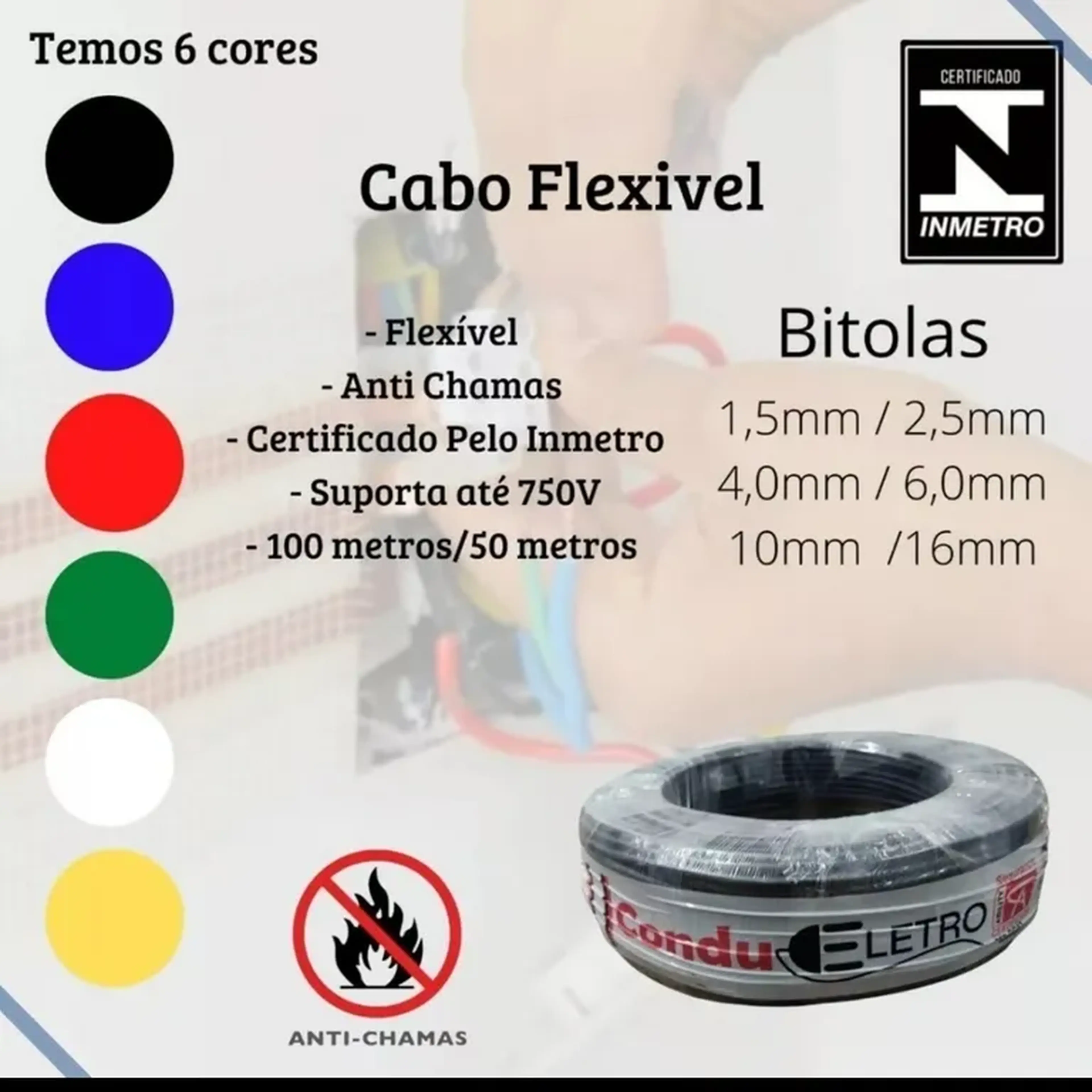 cabo flexível 6mm material alocobre imagem