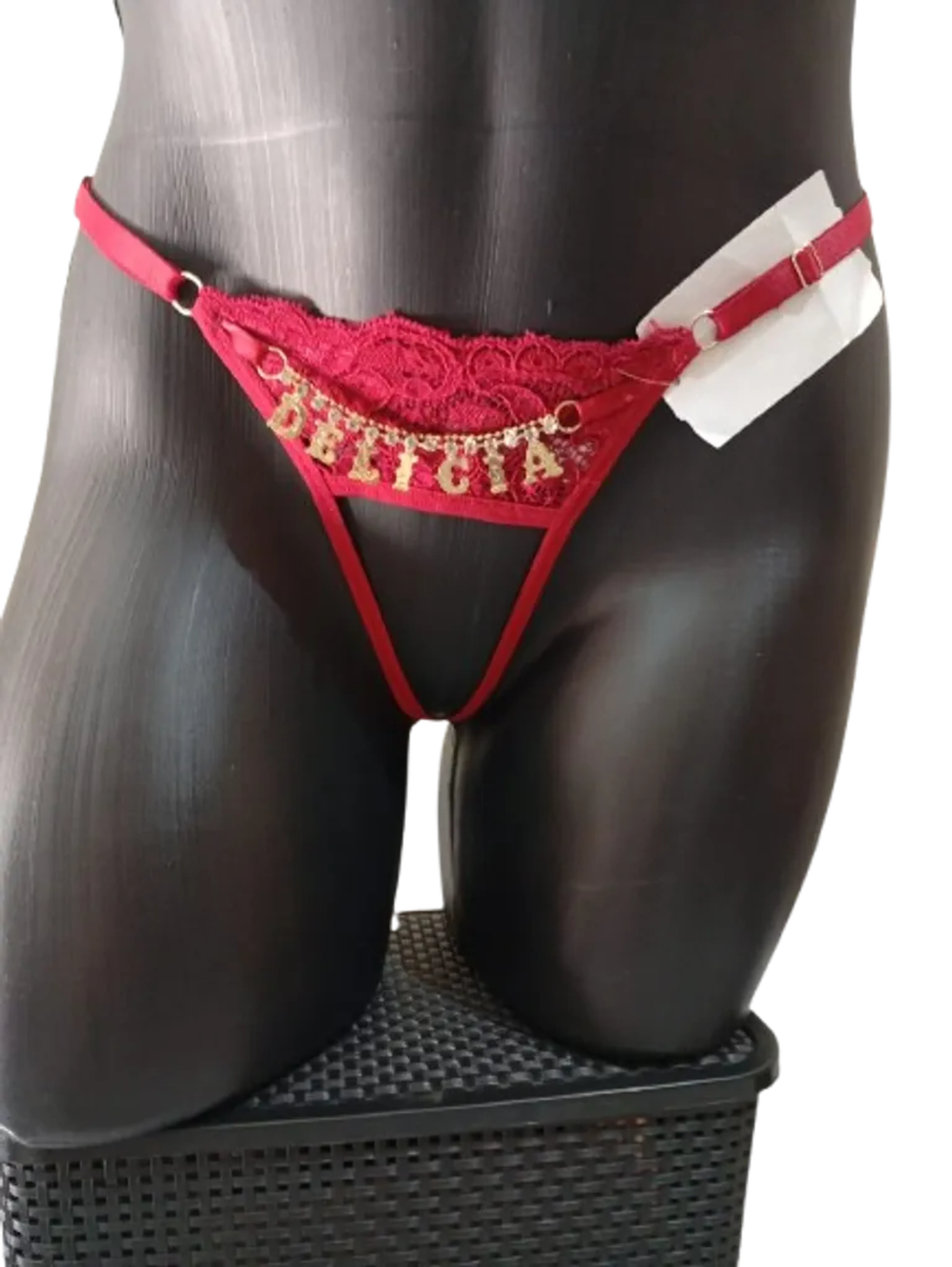 Calcinha Renda Macia Com Strass e Fitas Atras imagem