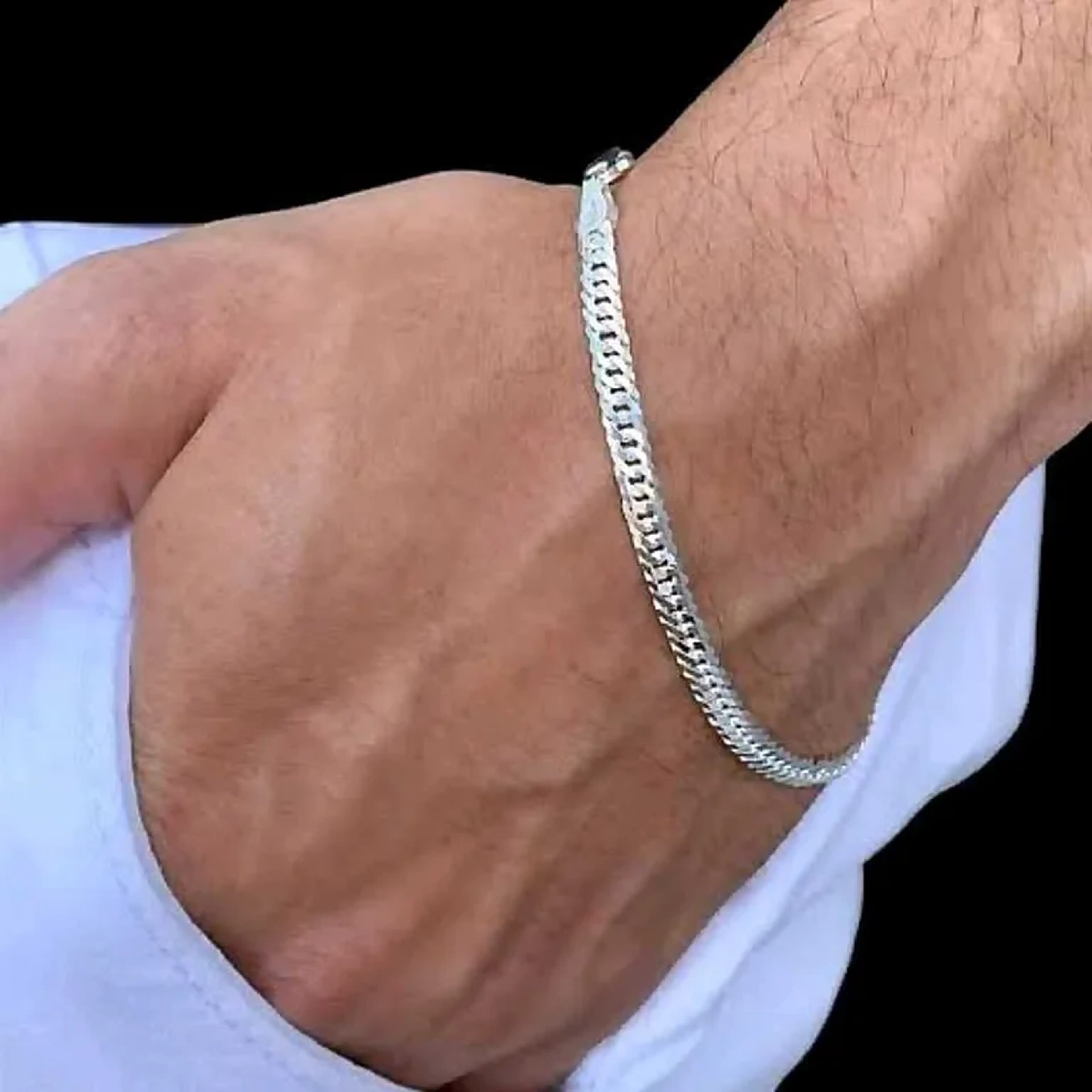 Pulseira Prata Masculina Grumet Duplo 19cm. 4mm imagem