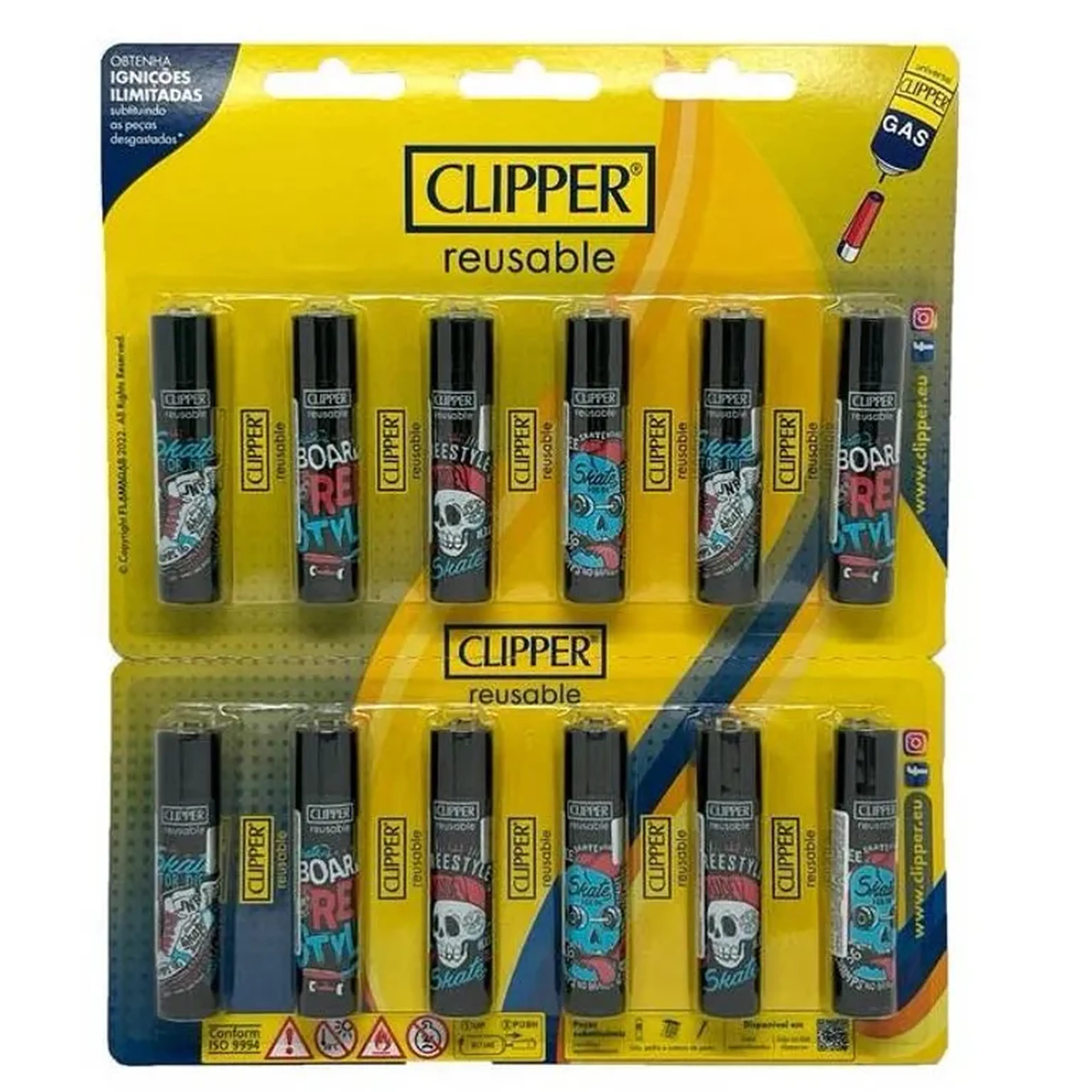 Isqueiro Clipper Grande Model:Caveira Skate imagem