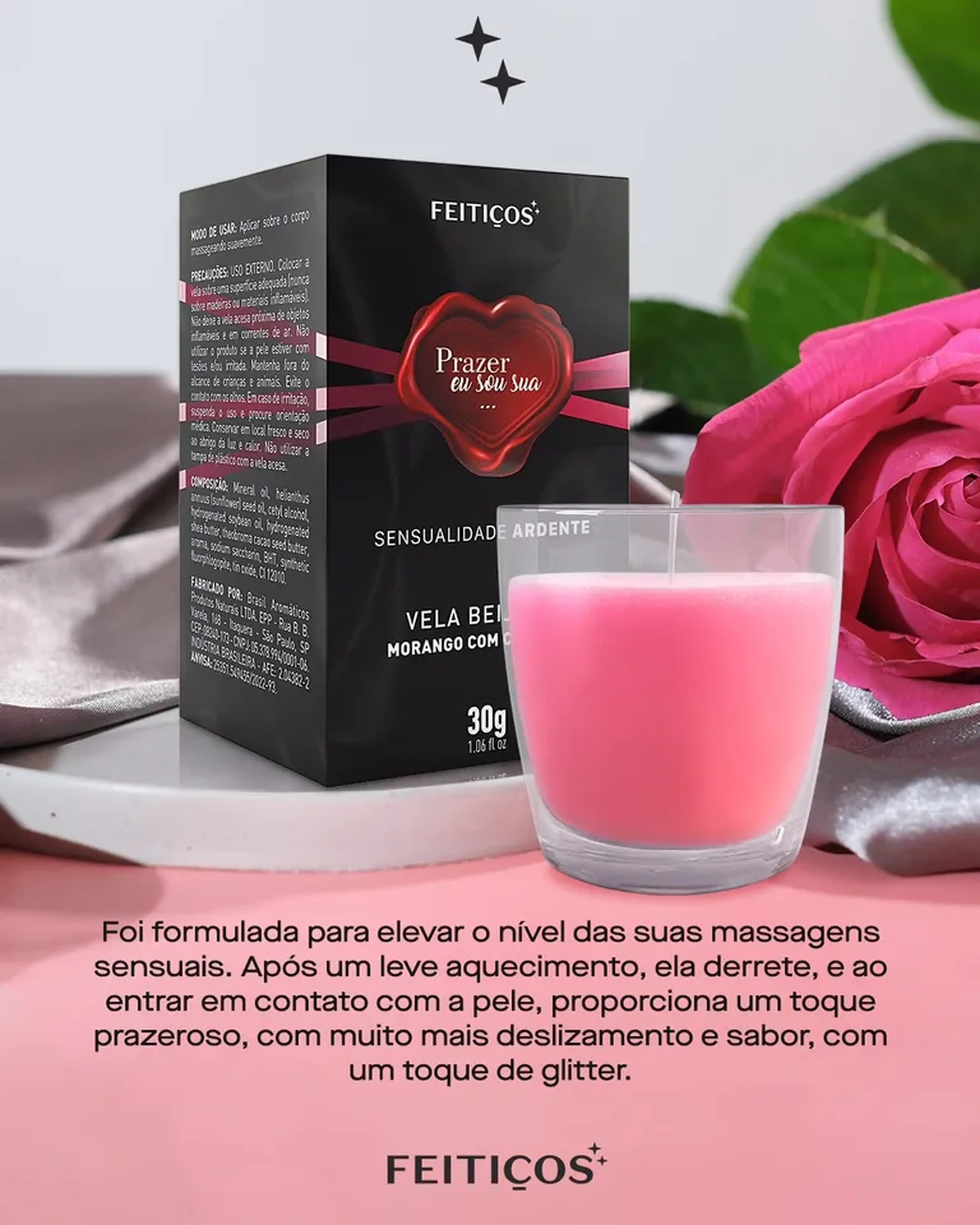 VELA BEIJÁVEL - SENSUALIDADE ARDENTE - MORANGO COM CHANTILLY imagem