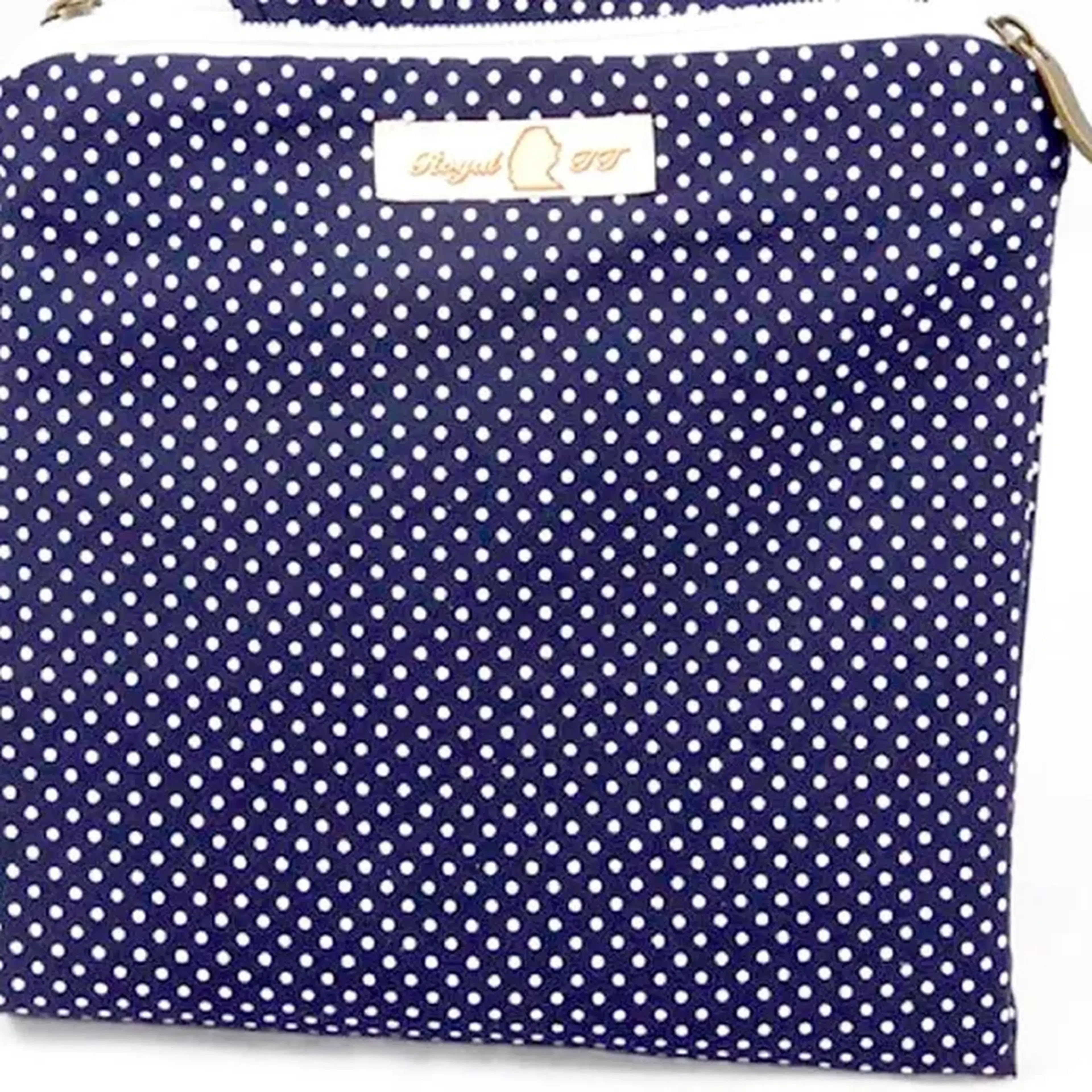 Necessaire Dupla Tricoline Azul Marinho e Poás Brancos imagem