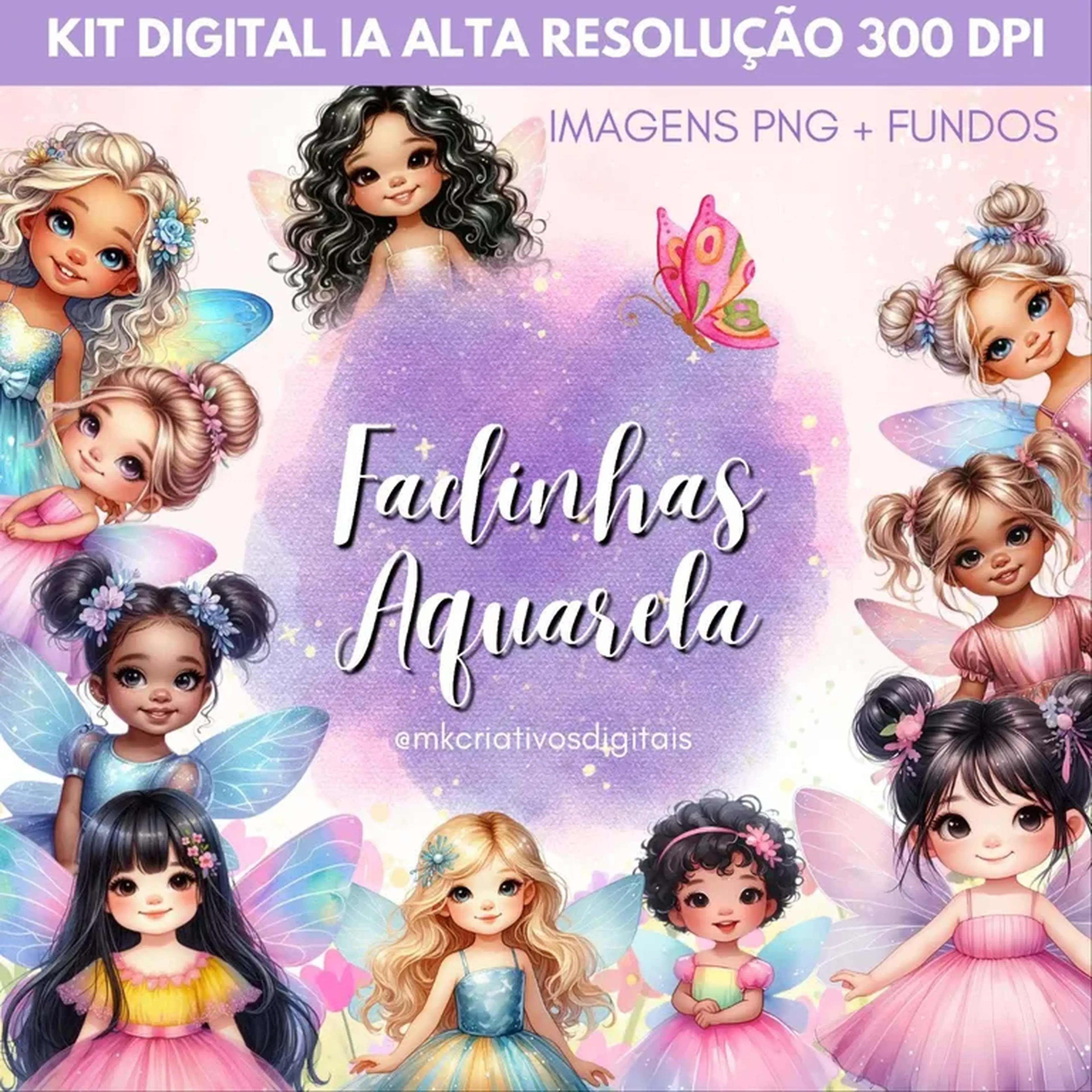 Kit Digital Fadinhas Aquarela - PNG IA imagem