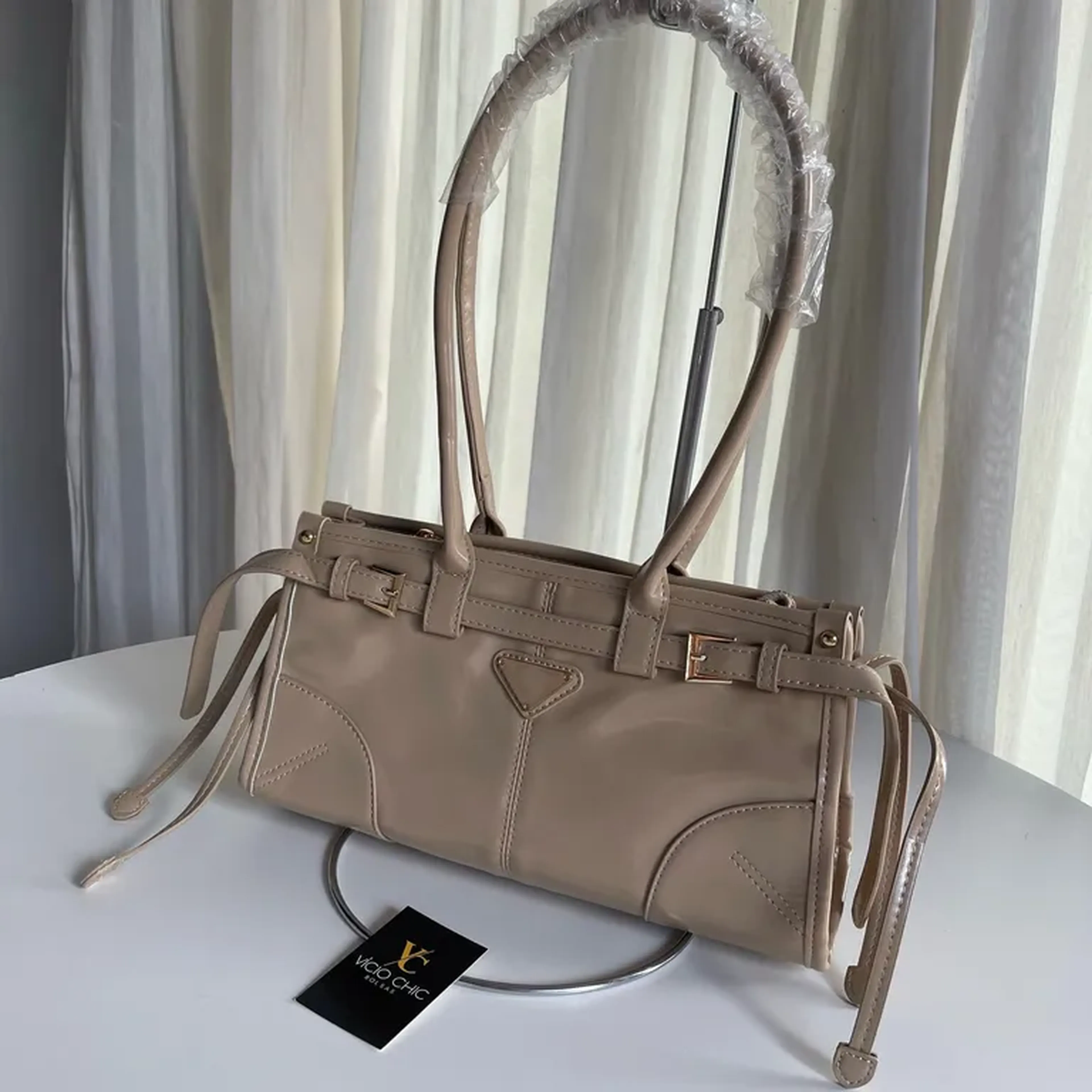 Bolsa Inspiração Prada Bonnie bege imagem