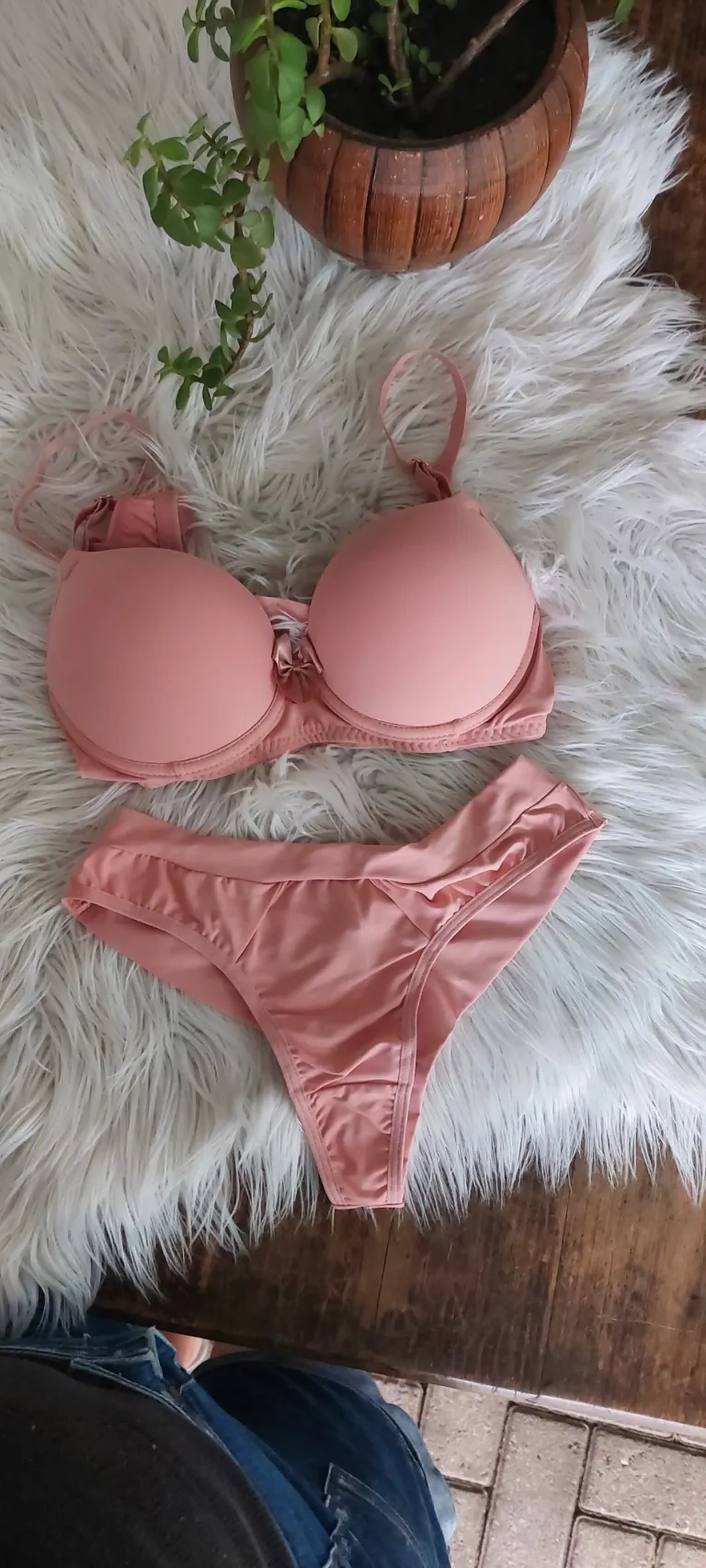 Conjunto lingerie liso rose imagem