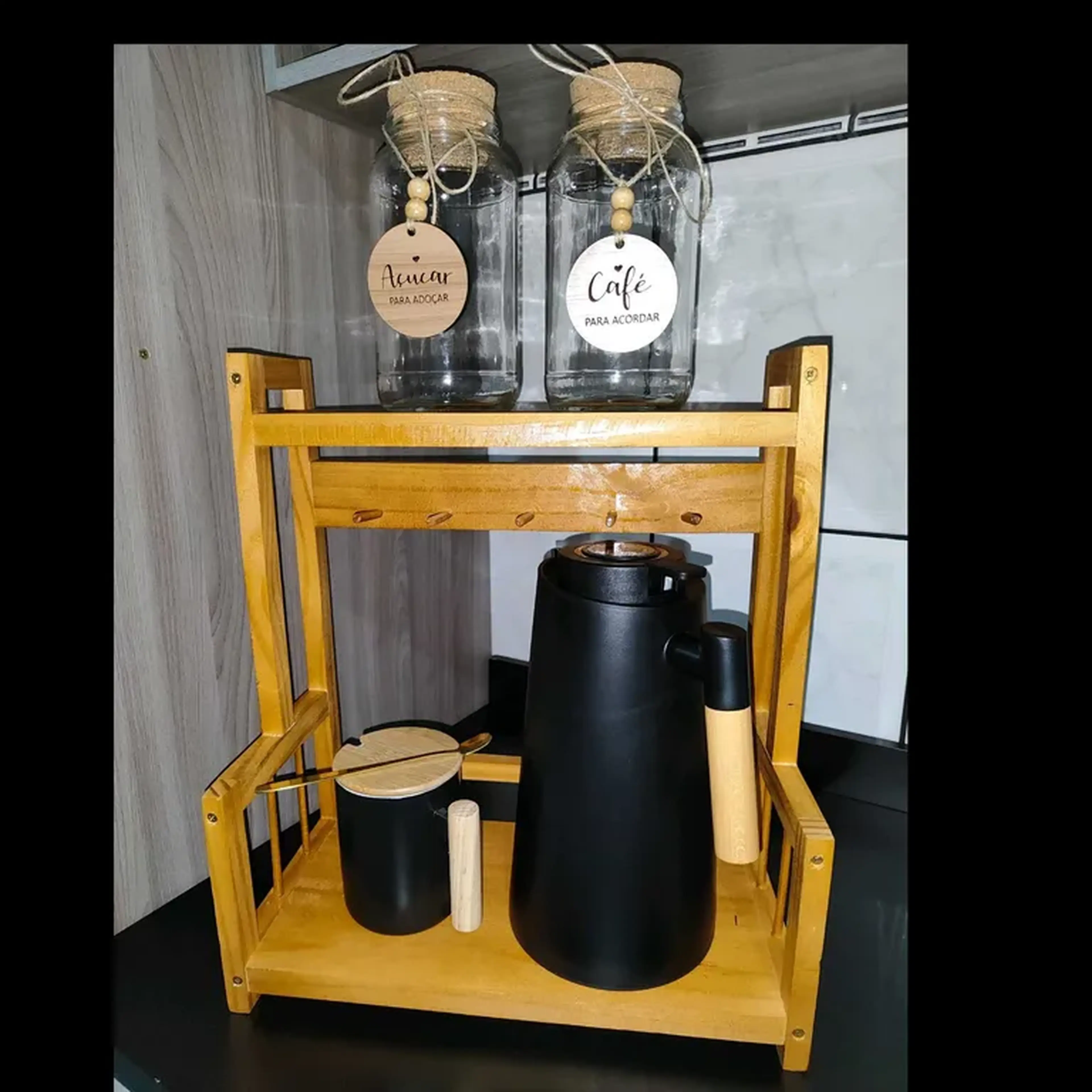 kit suporte em madeira imagem