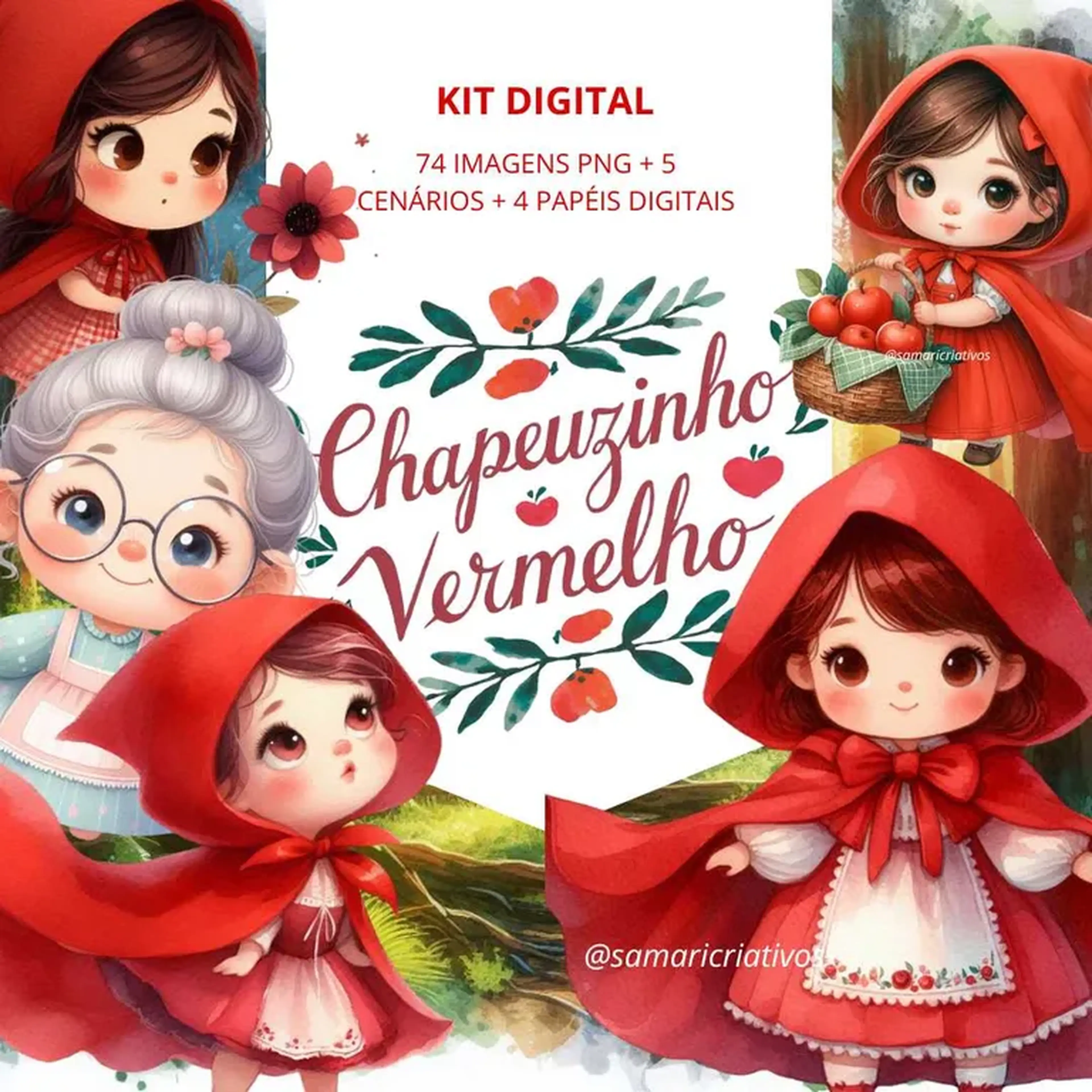 Kit digital Chapeuzinho Vermelho Aquarela imagem