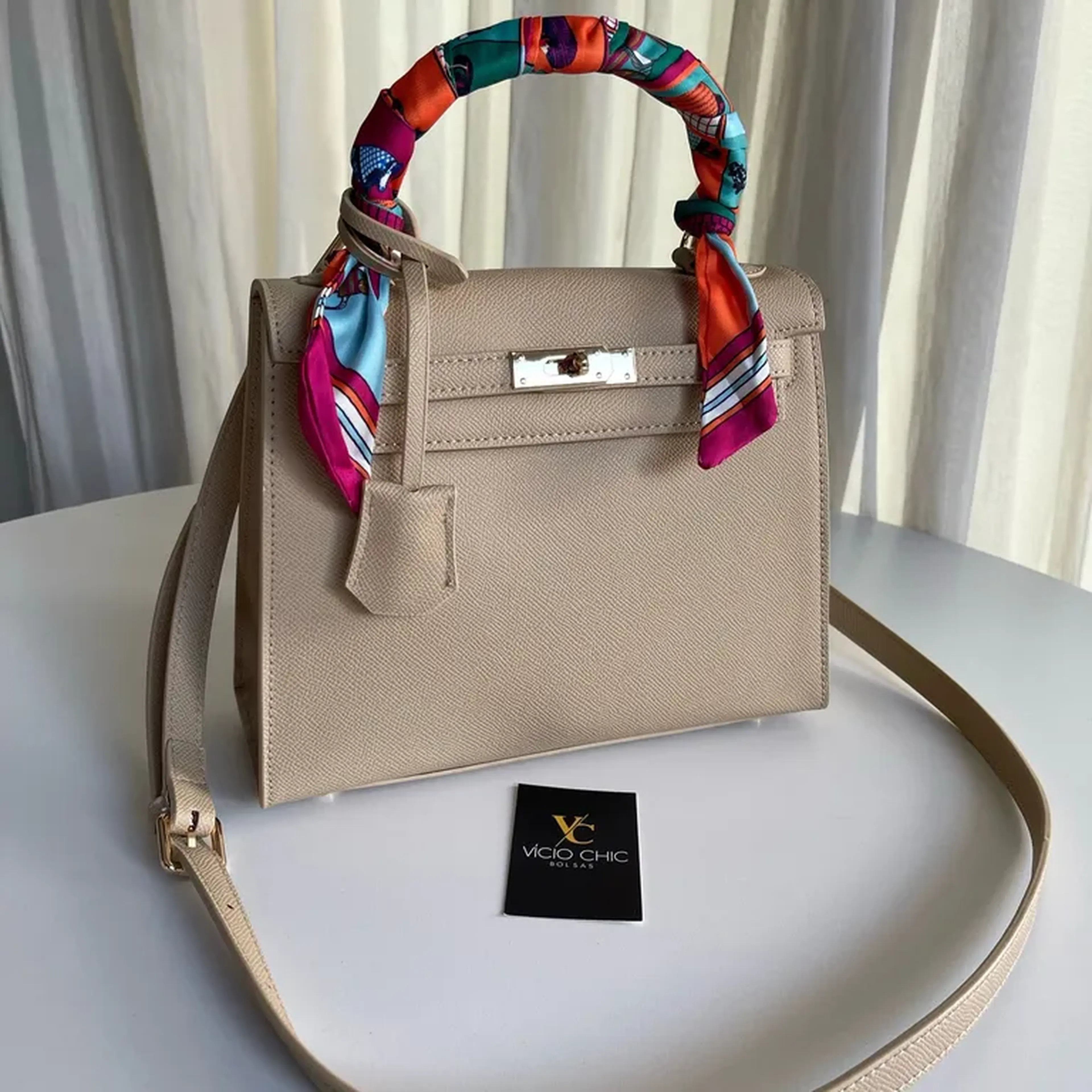 Bolsa Inspiração Hermes Kelly bege imagem