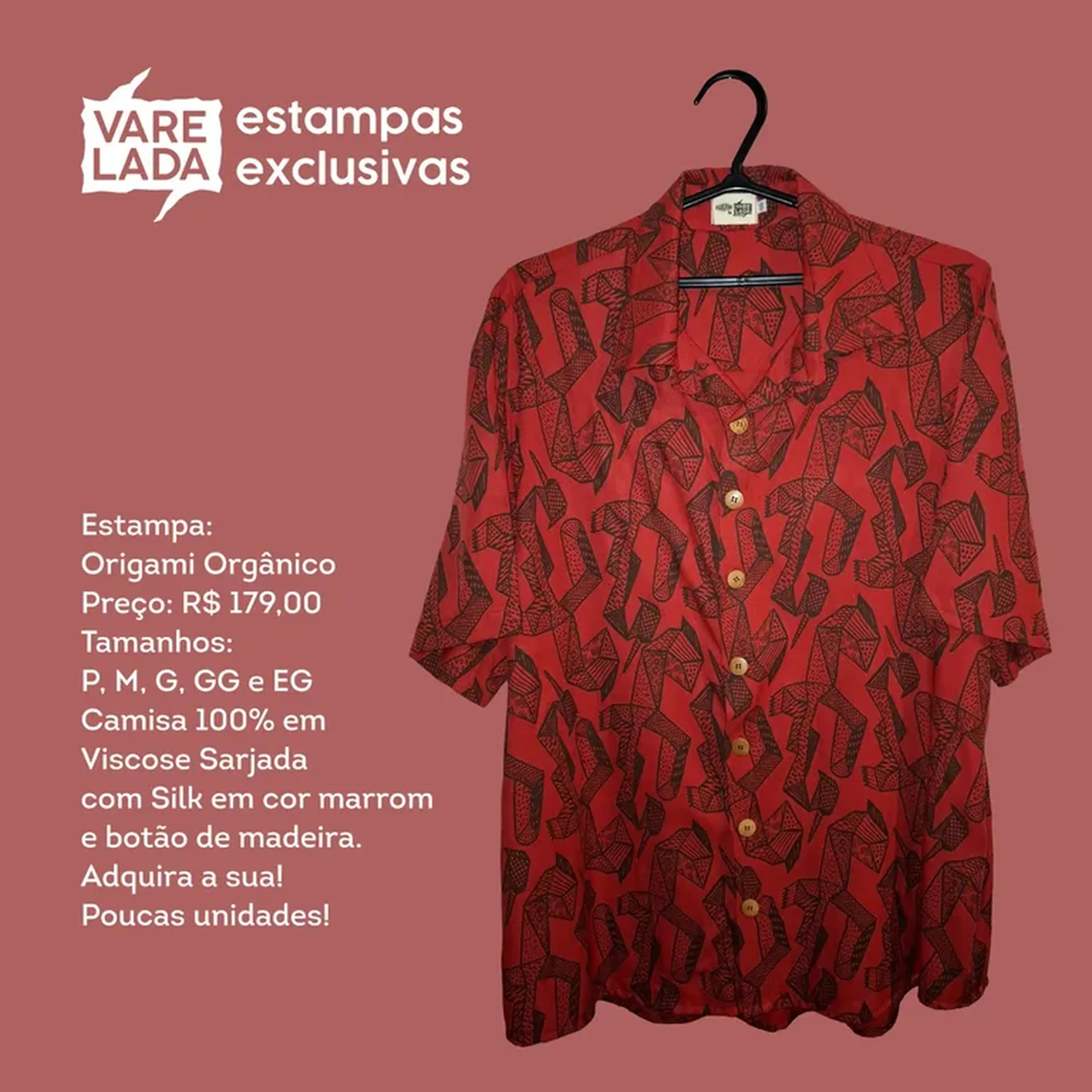 Camisa Origami Orgânico Cor Vermelha imagem