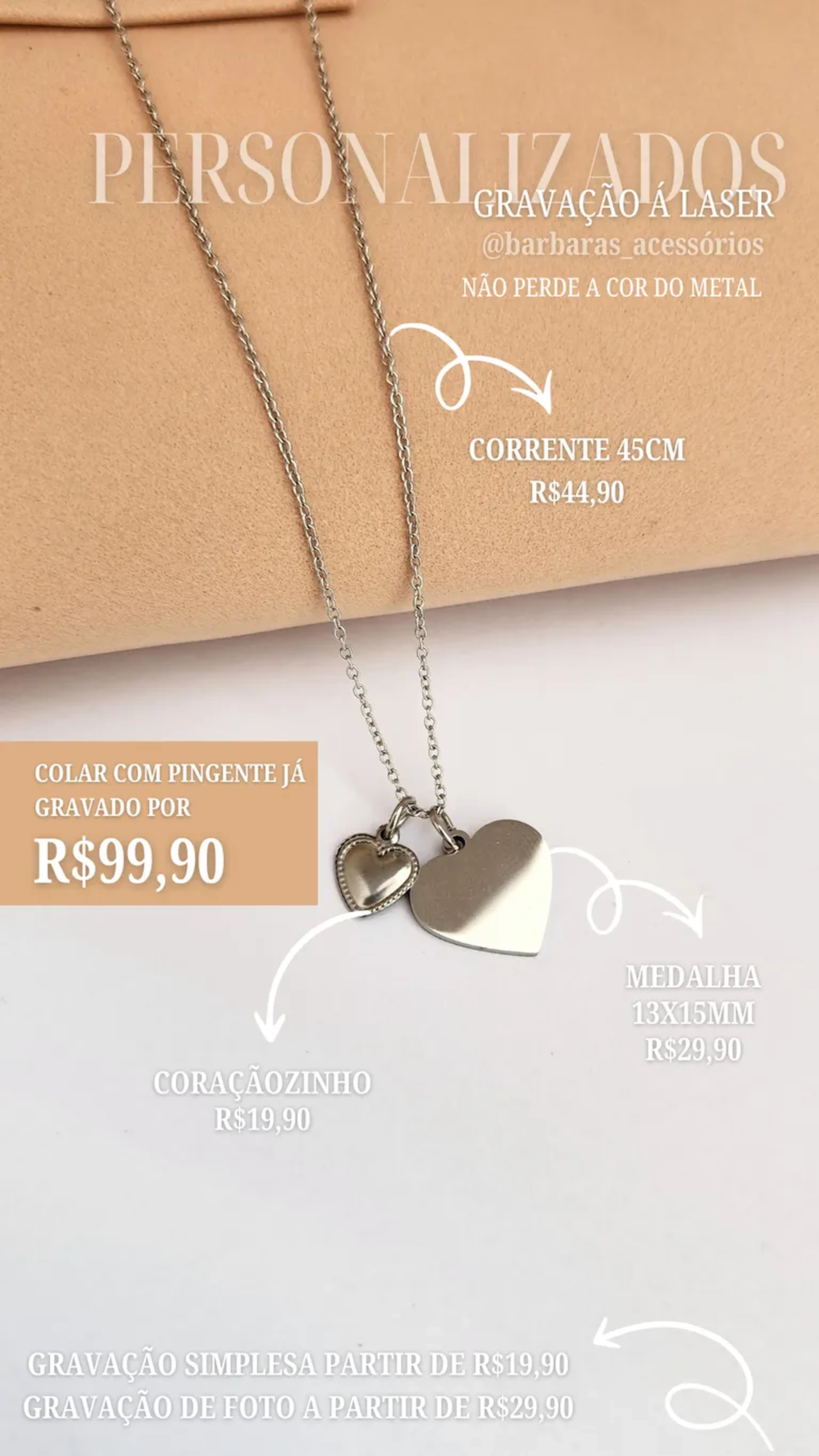 COLAR DUPLO CORAÇÃO 13X15MM AÇO imagem