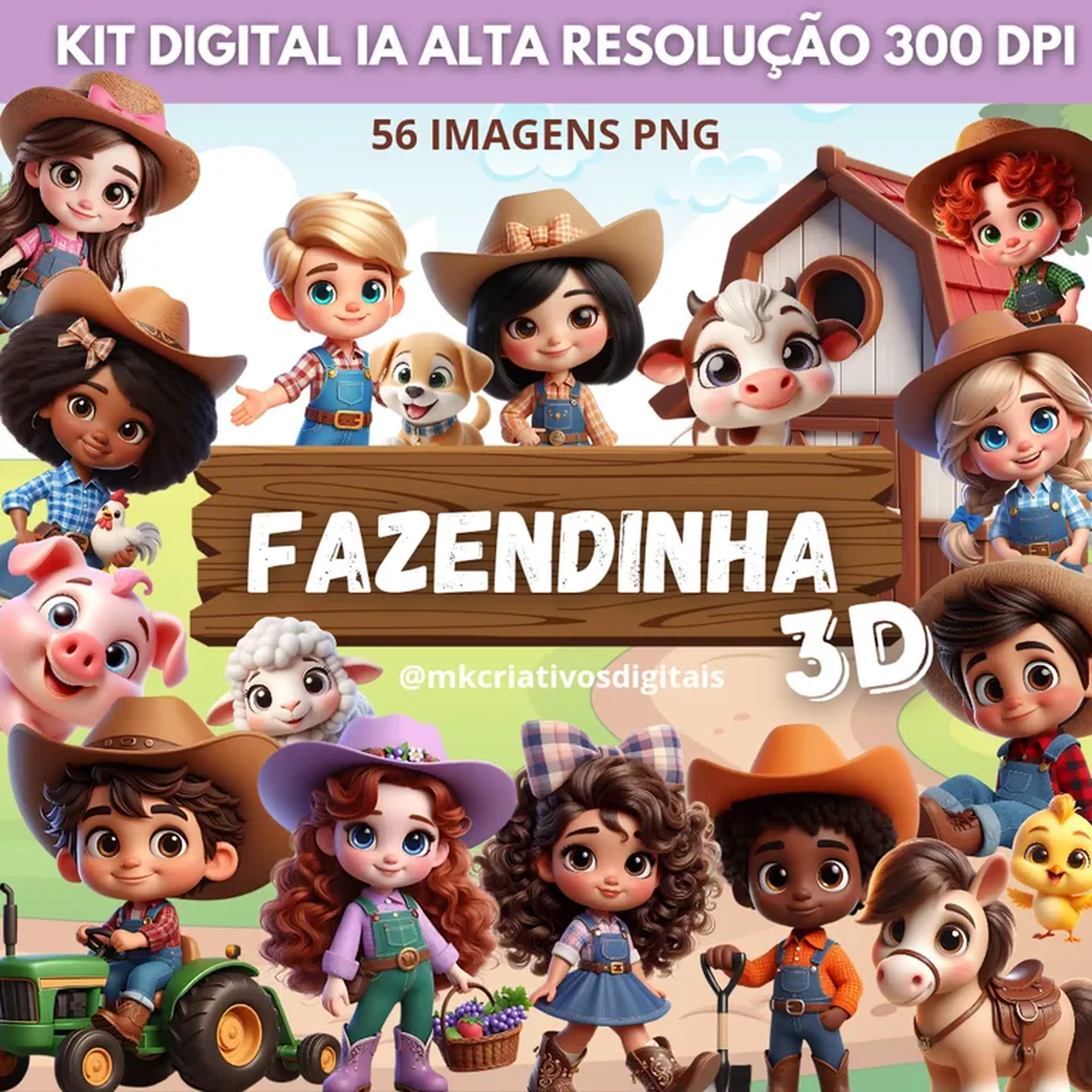 Kit Digital Fazendinha 3D - PNG IA imagem