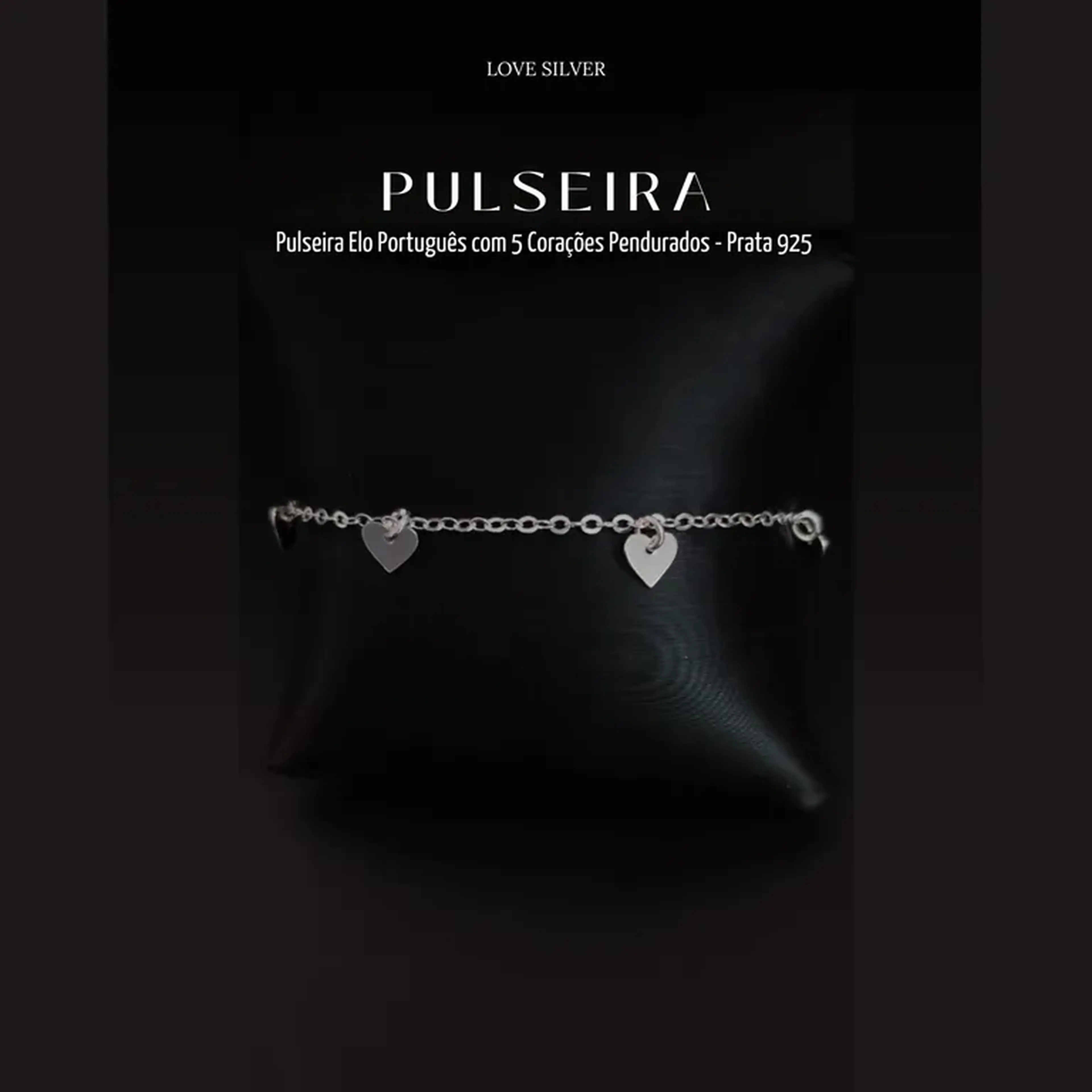 Pulseira Elo Português com Três Corações Vazados - Prata 925 imagem