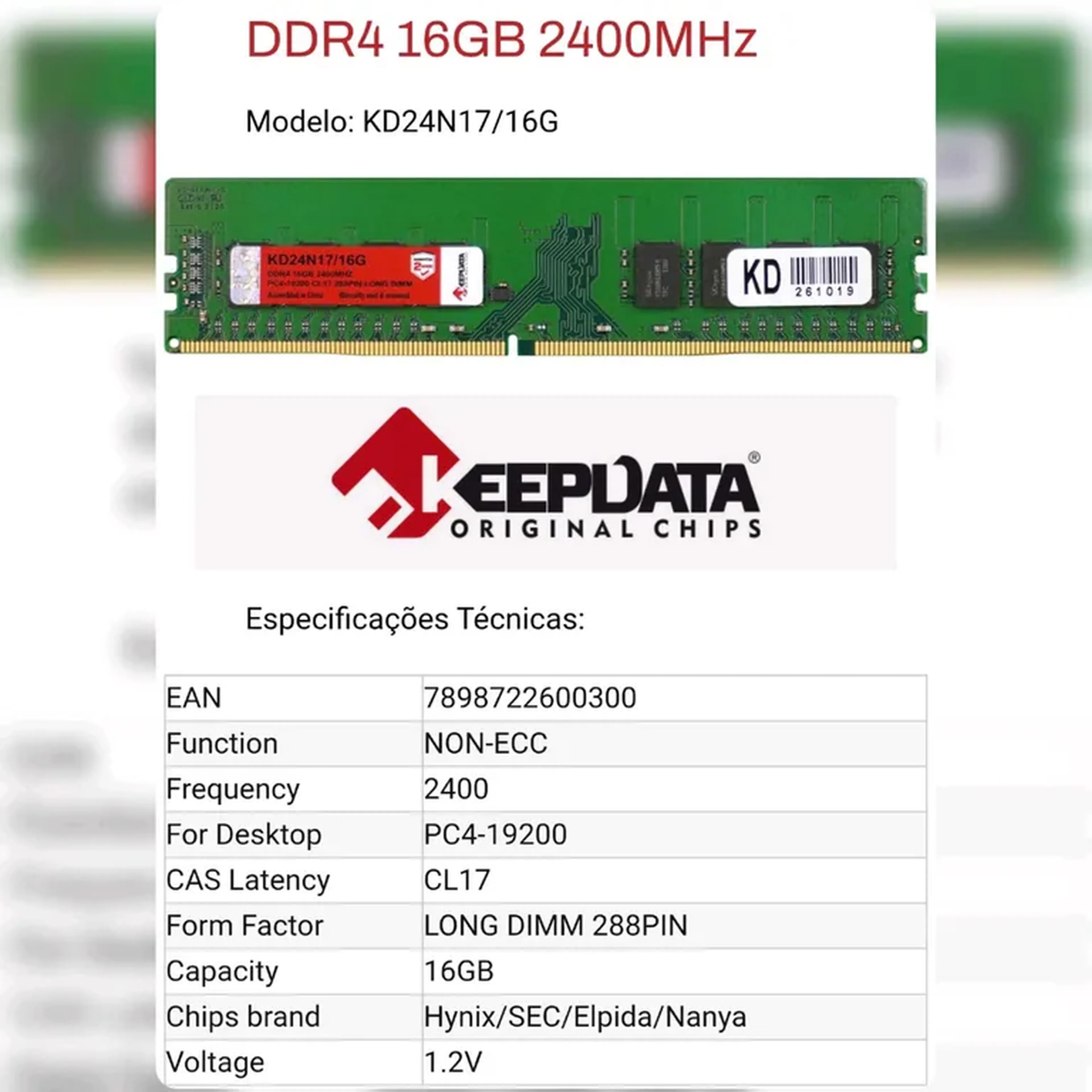 Memória 16GB DDR4 2400MHZ DESKTOP Keepdata imagem