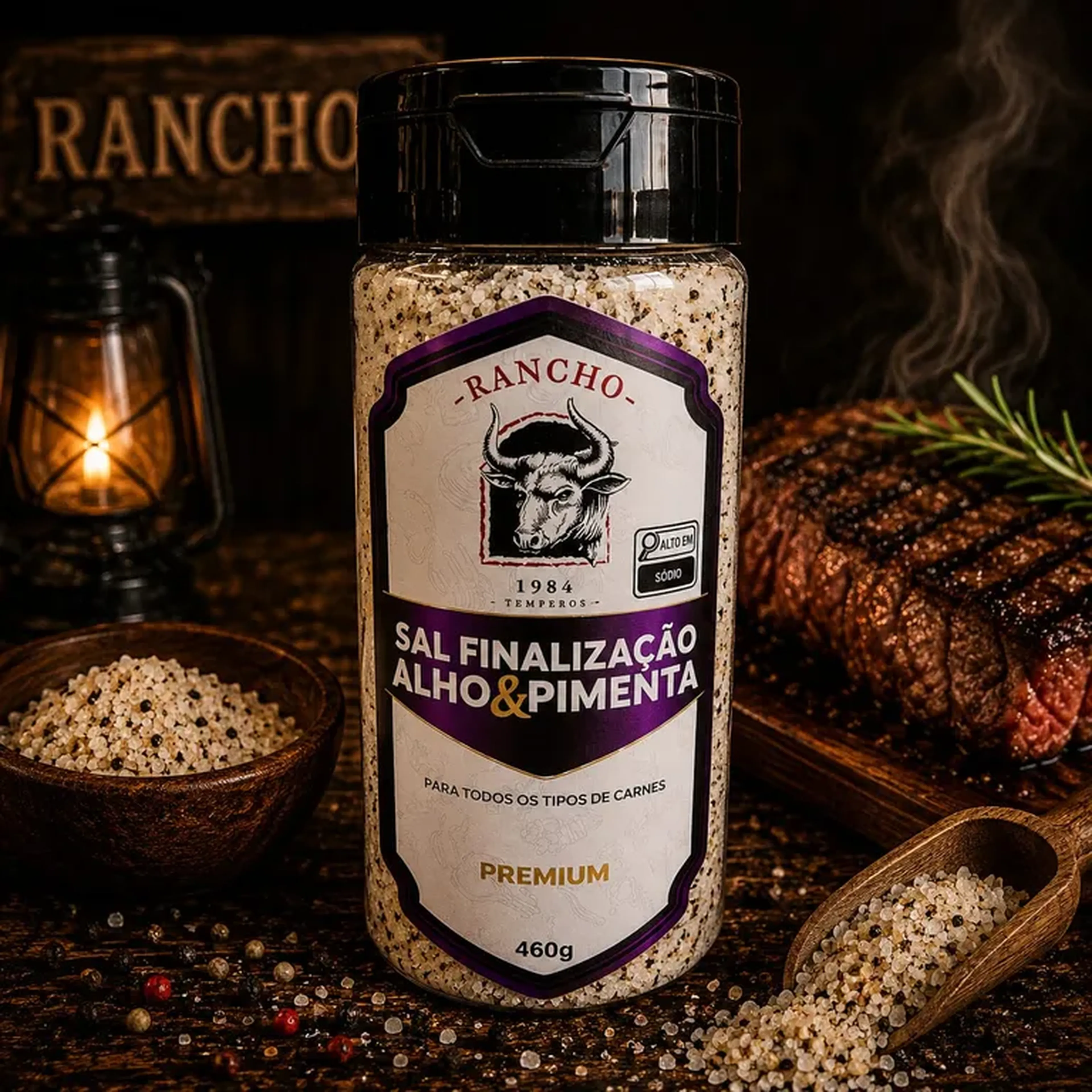 Tempero Para Churrasco Sal Final. Alho Pimenta Rancho 1984 460g imagem