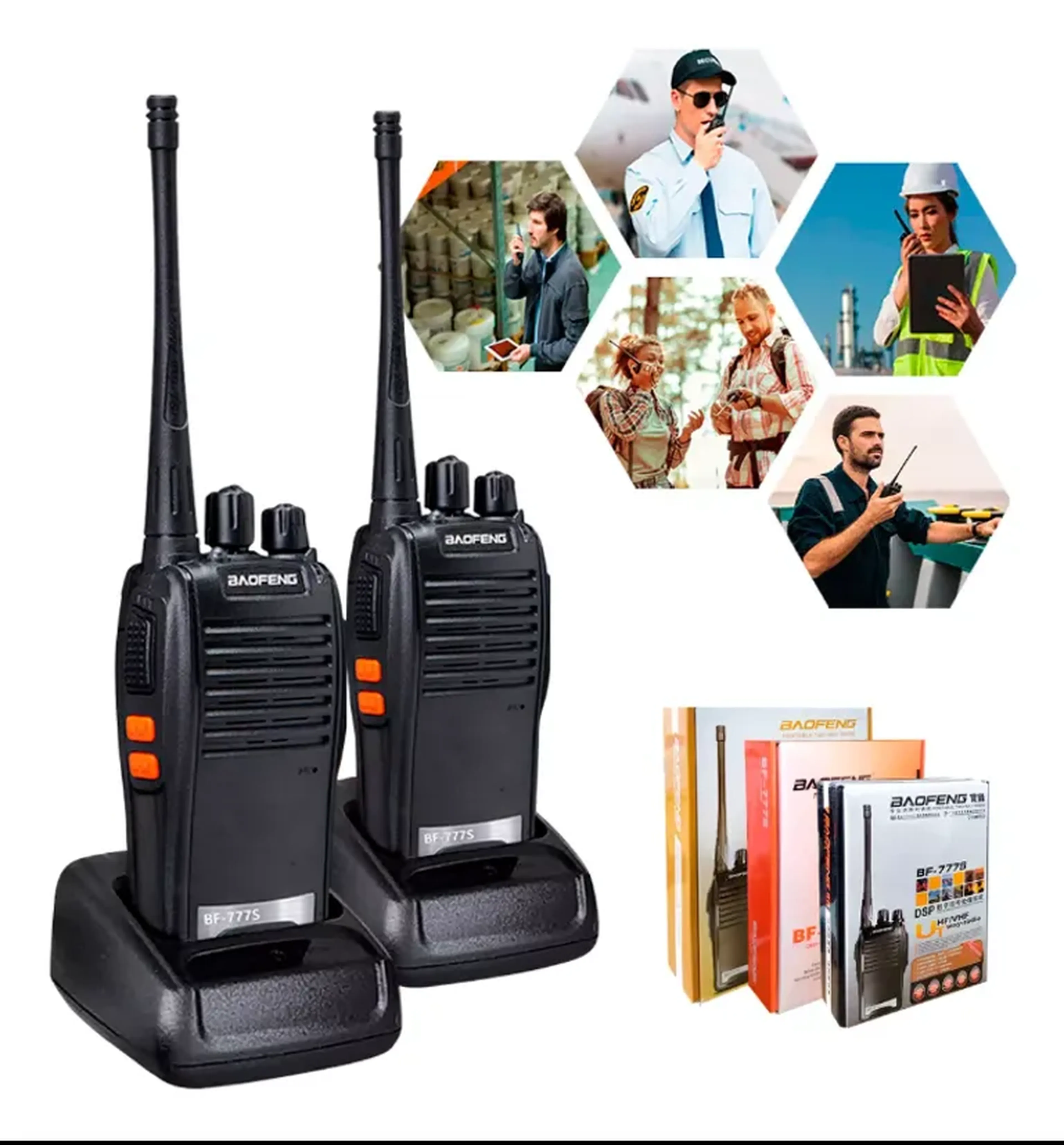 KIT COM 2 RÁDIOS WALK TALK COMUNICADOR 16CH 12KM BAOFENG 777S HT imagem