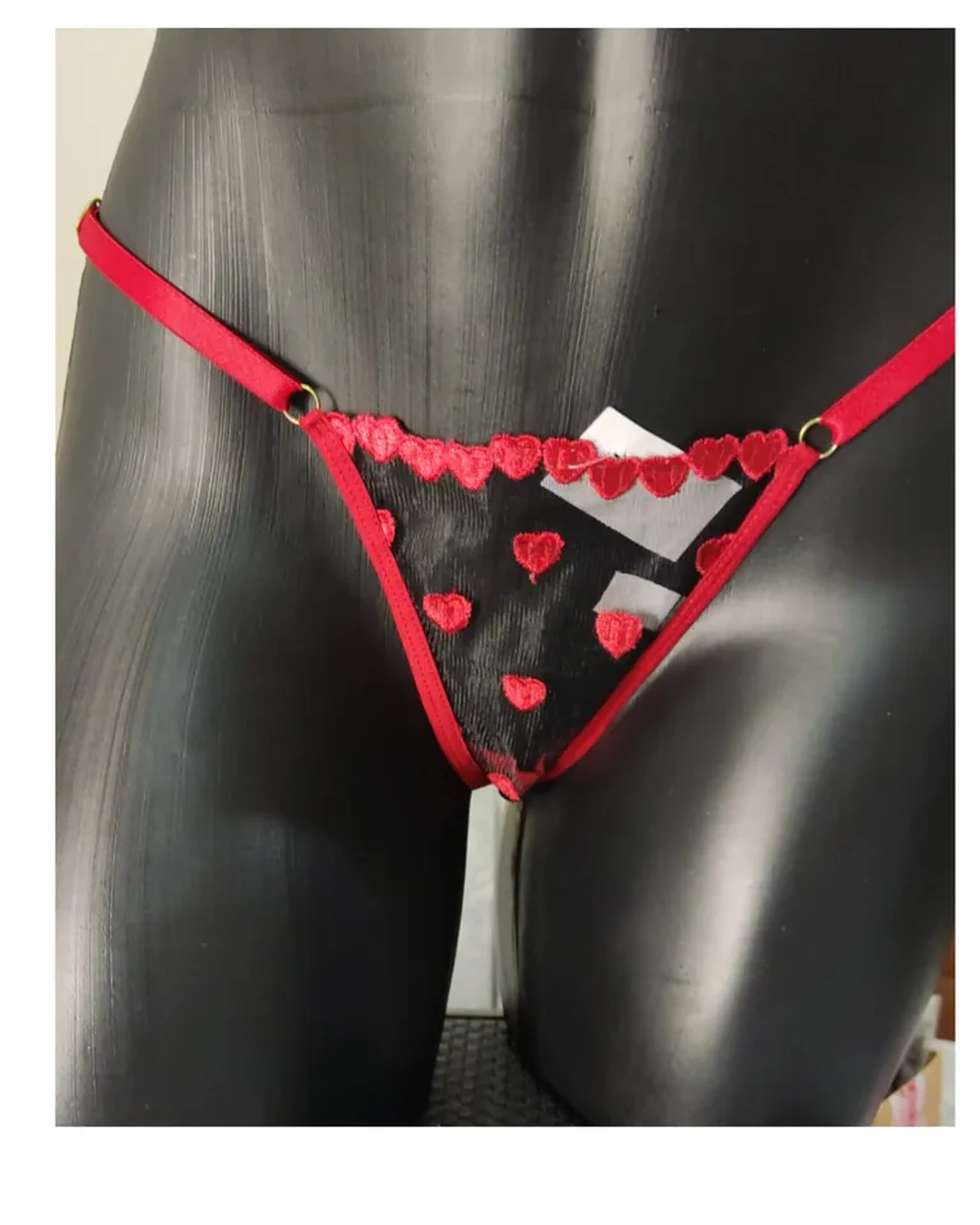 Calcinhas Tanga de Tule com Corações Bordados e laço atras imagem