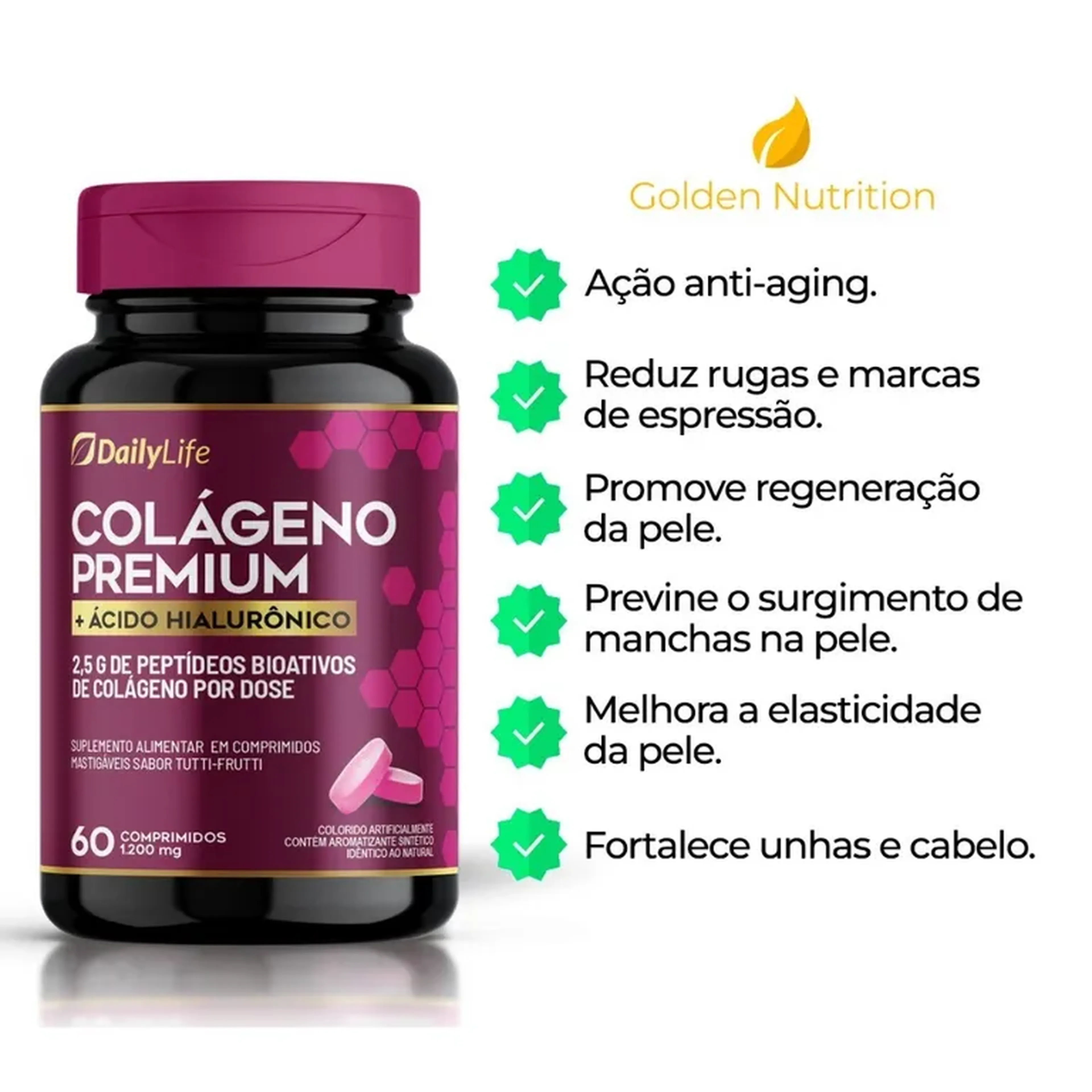 Colágeno Hidrolisado 60 comp. Mastigáveis Sabor Tutti-Frutti imagem