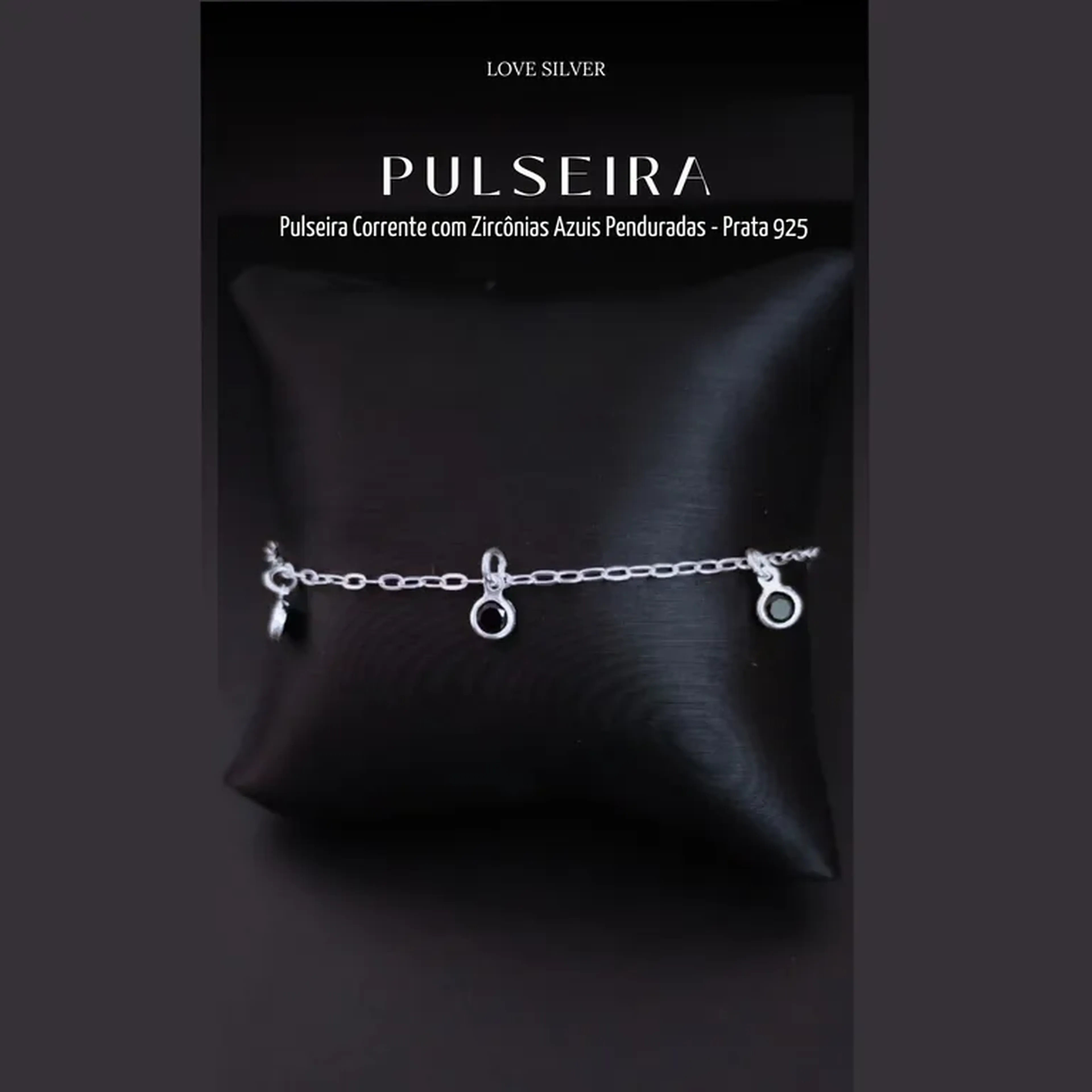 Pulseira Corrente com Zircônias Azuis Penduradas - Prata 925 imagem