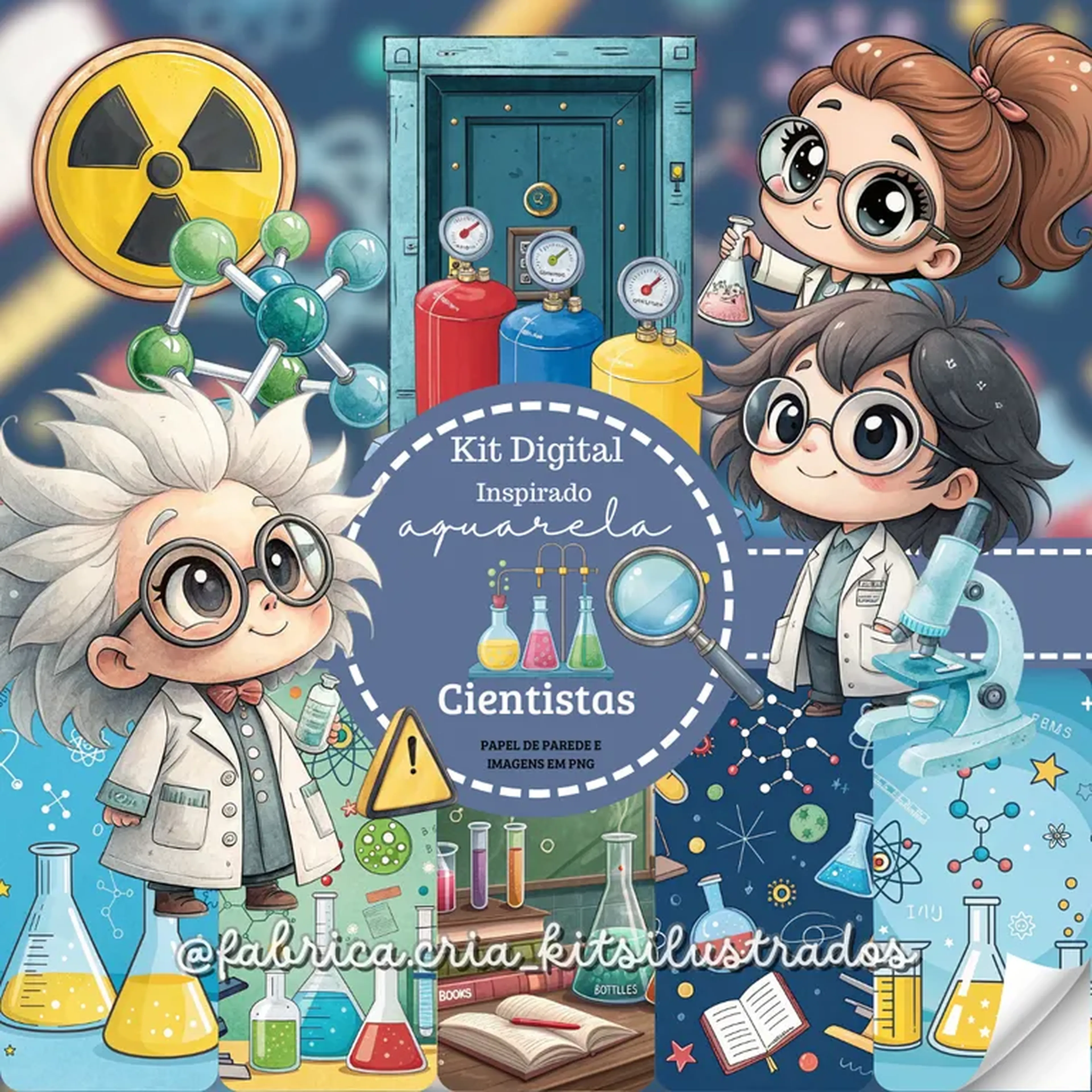 Kit Digital Aquarela Inspirado Cientistas imagem
