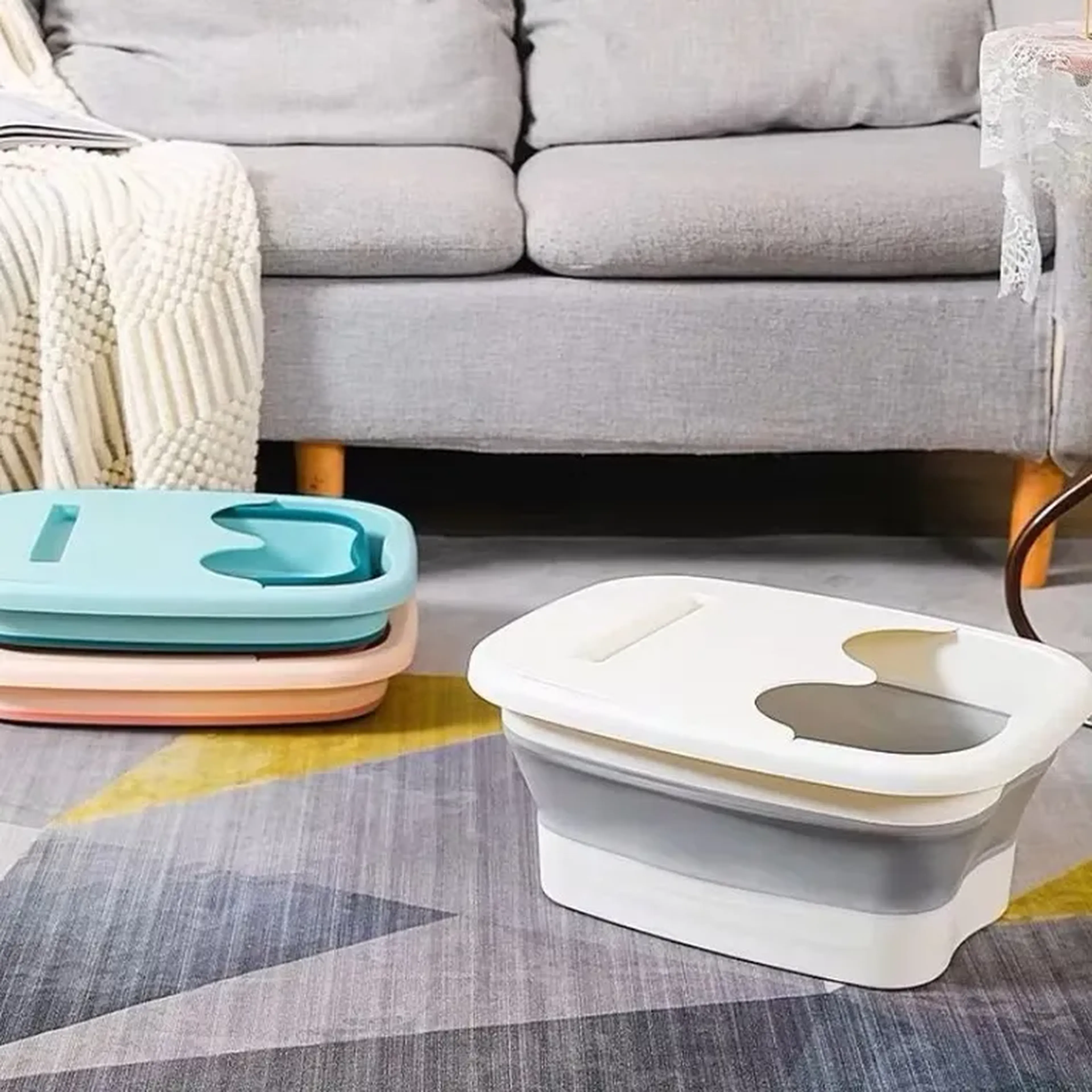 Bacia Para Pés Dobrável Com Suporte Para Celular imagem