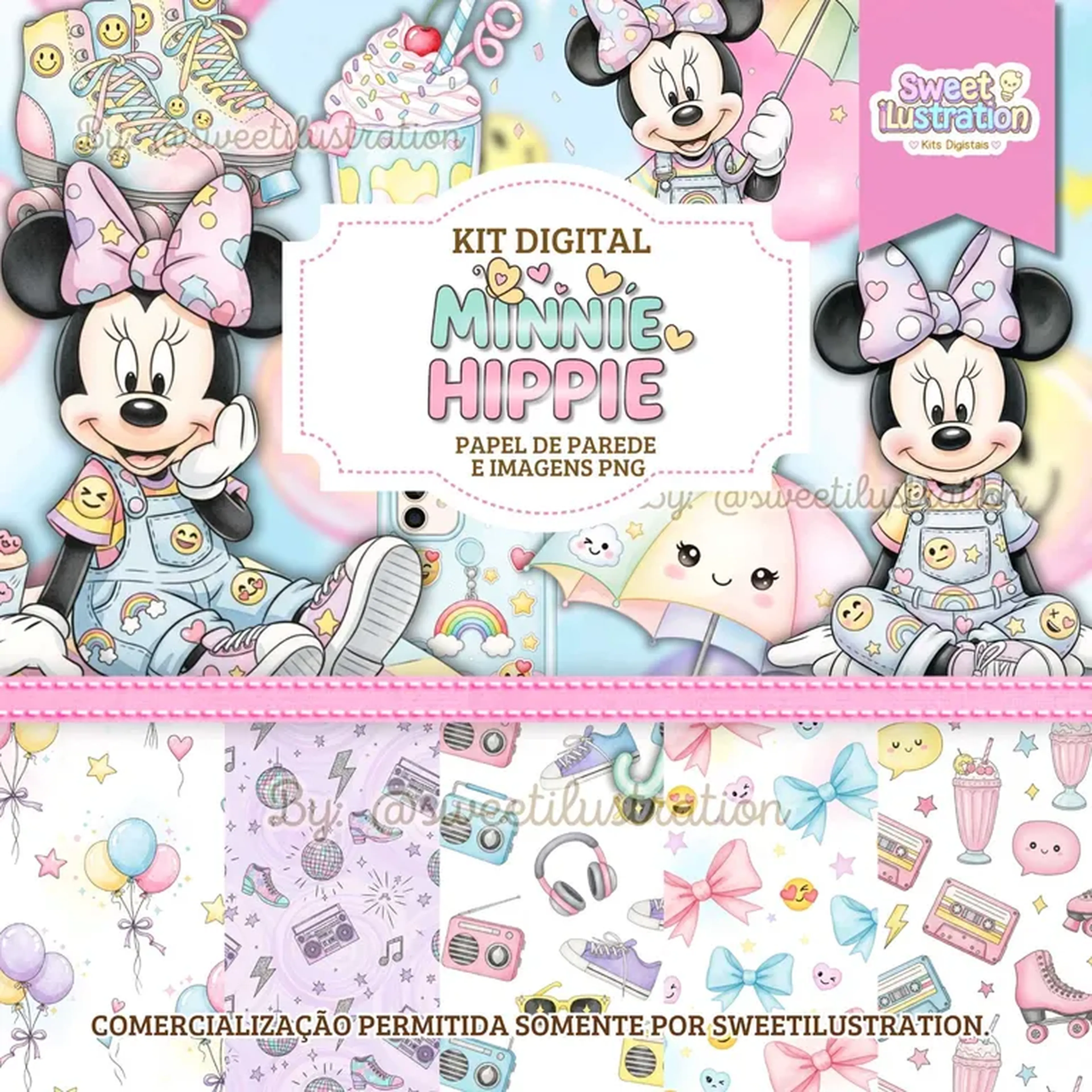 Kit Digital Minnie Hippie imagem