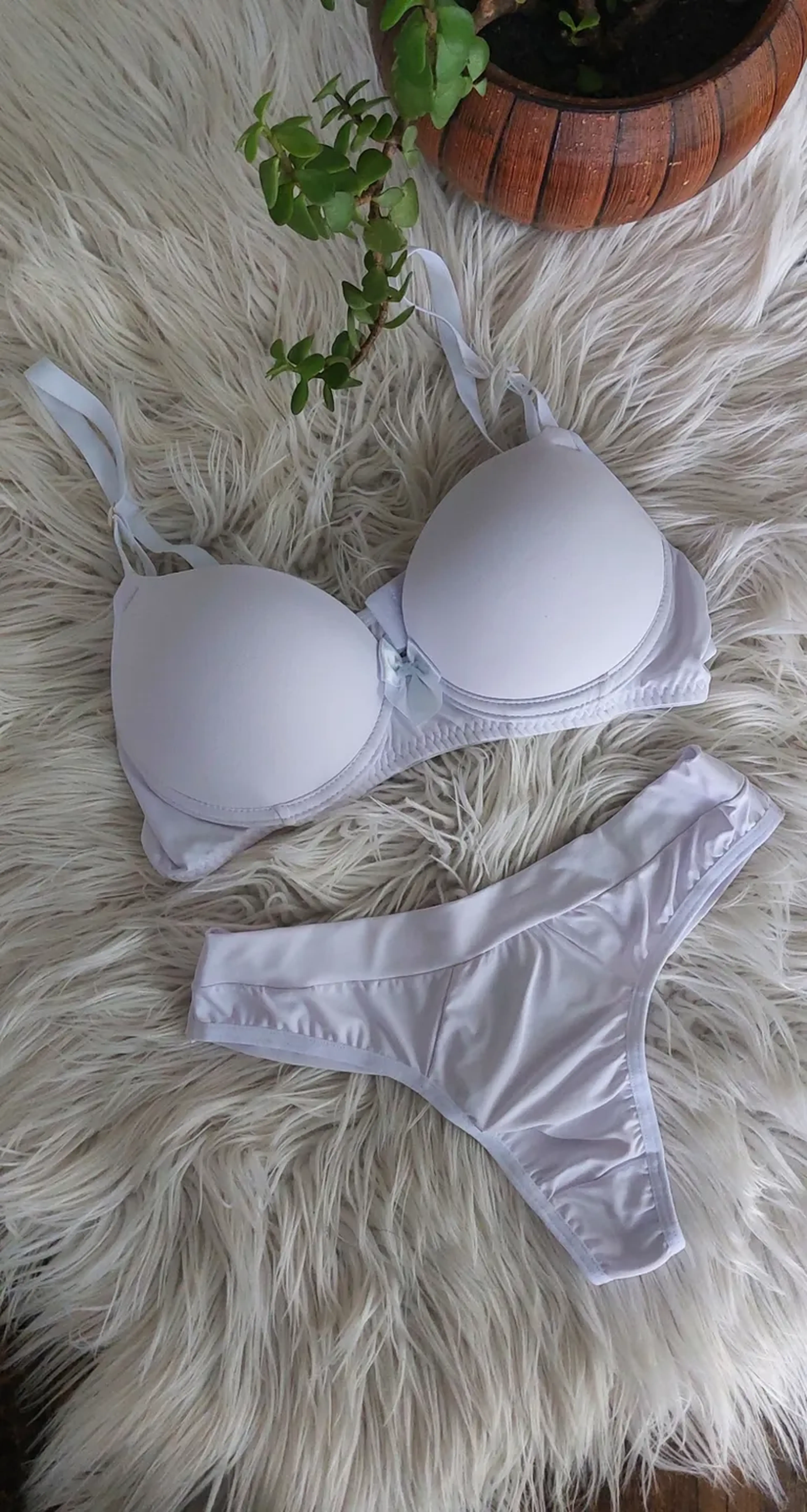 Conjunto lingerie liso branca imagem