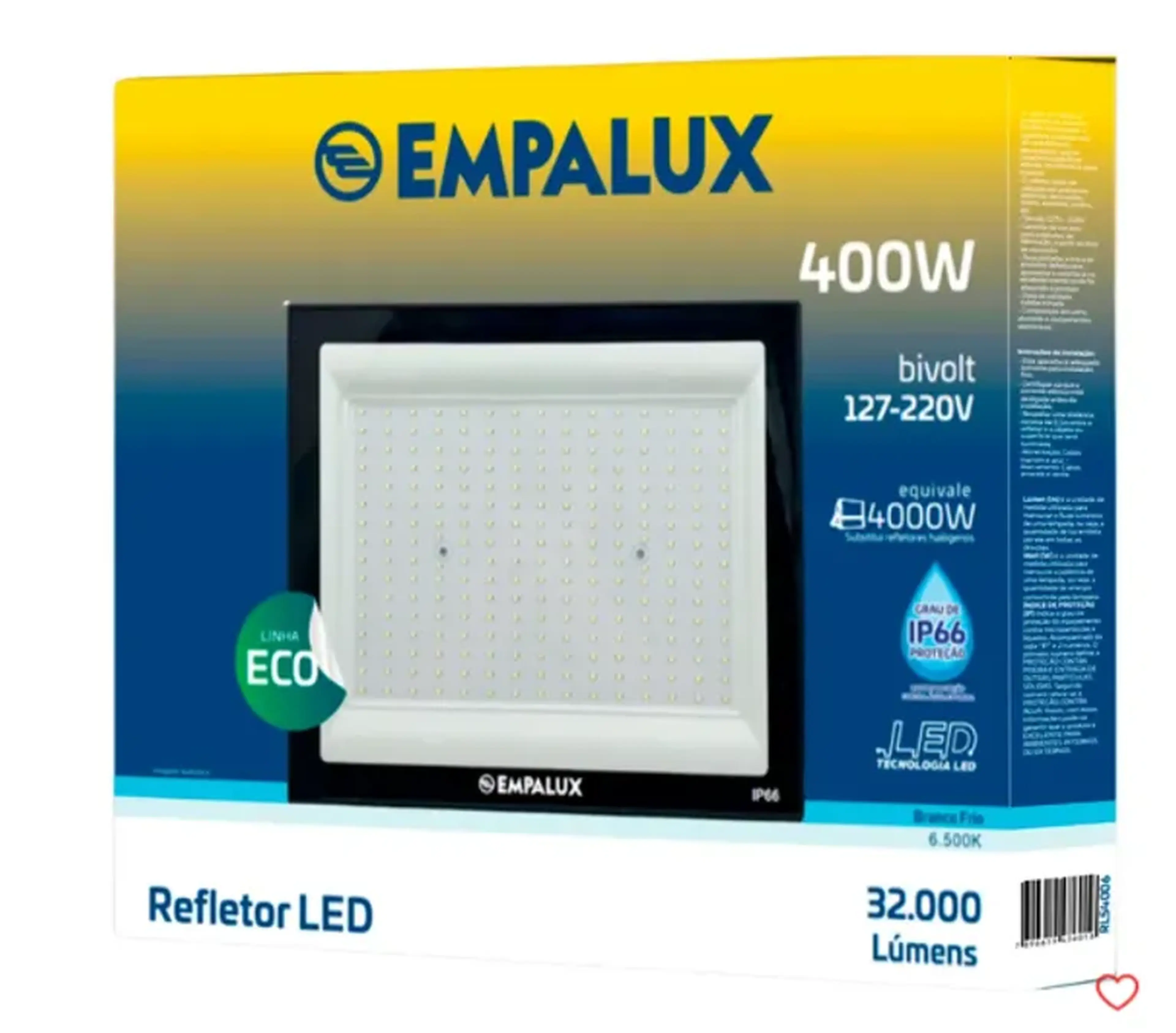 Refletor Led Slim Preto 400W 6500k Bivolt Empalux imagem