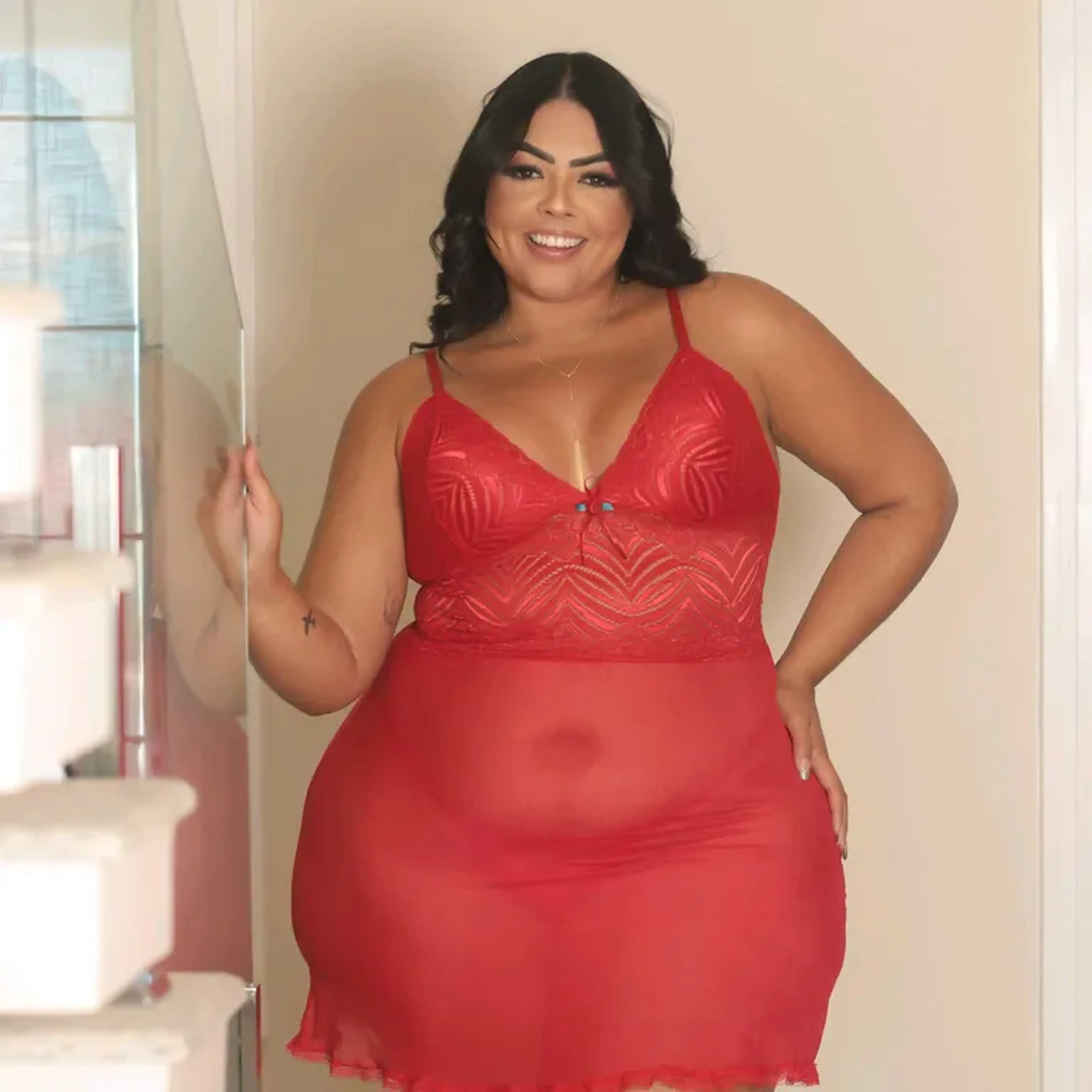 Camisola sexy plus size com calcinha – Cecile imagem