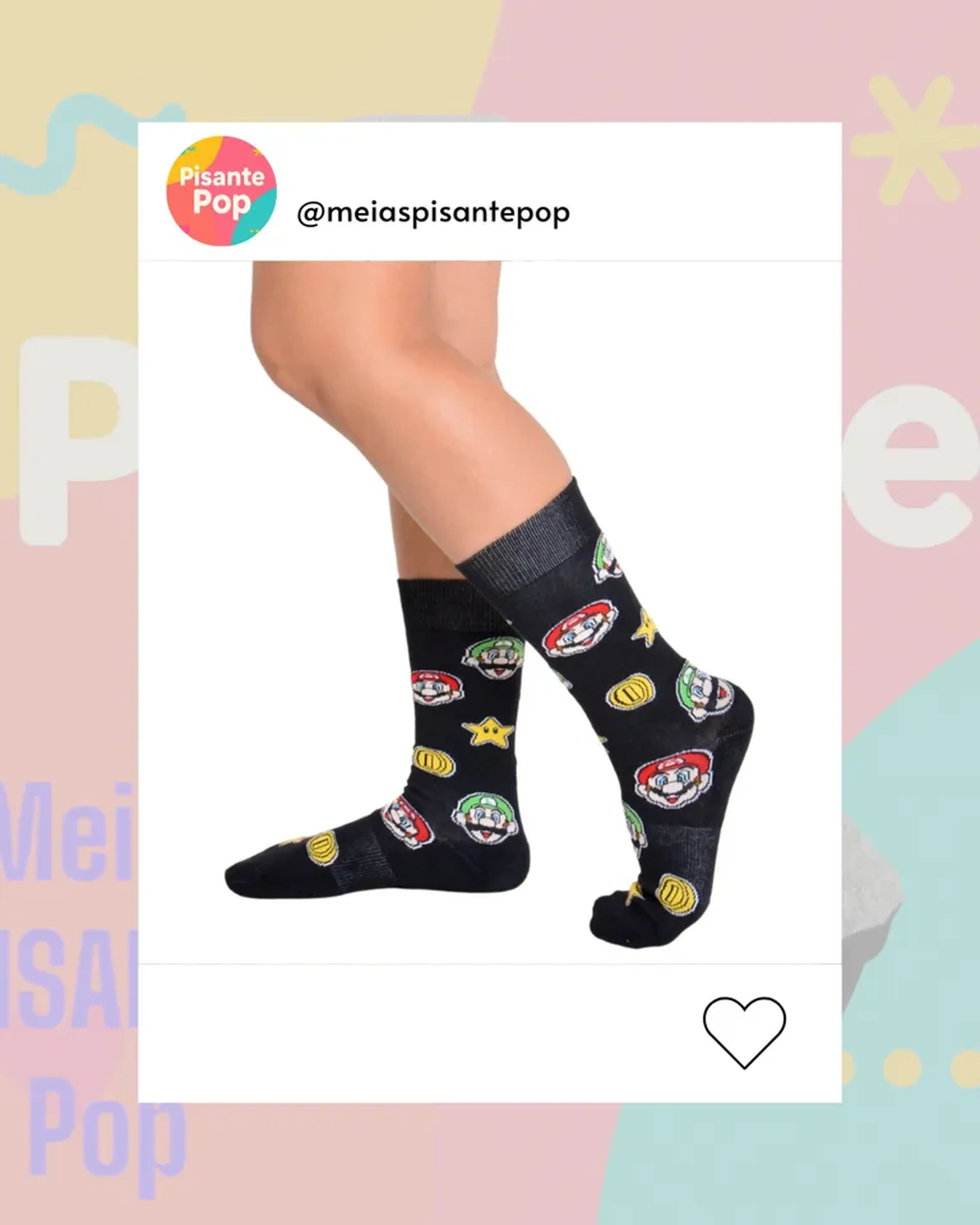 Meias divertidas Super Mario preta imagem