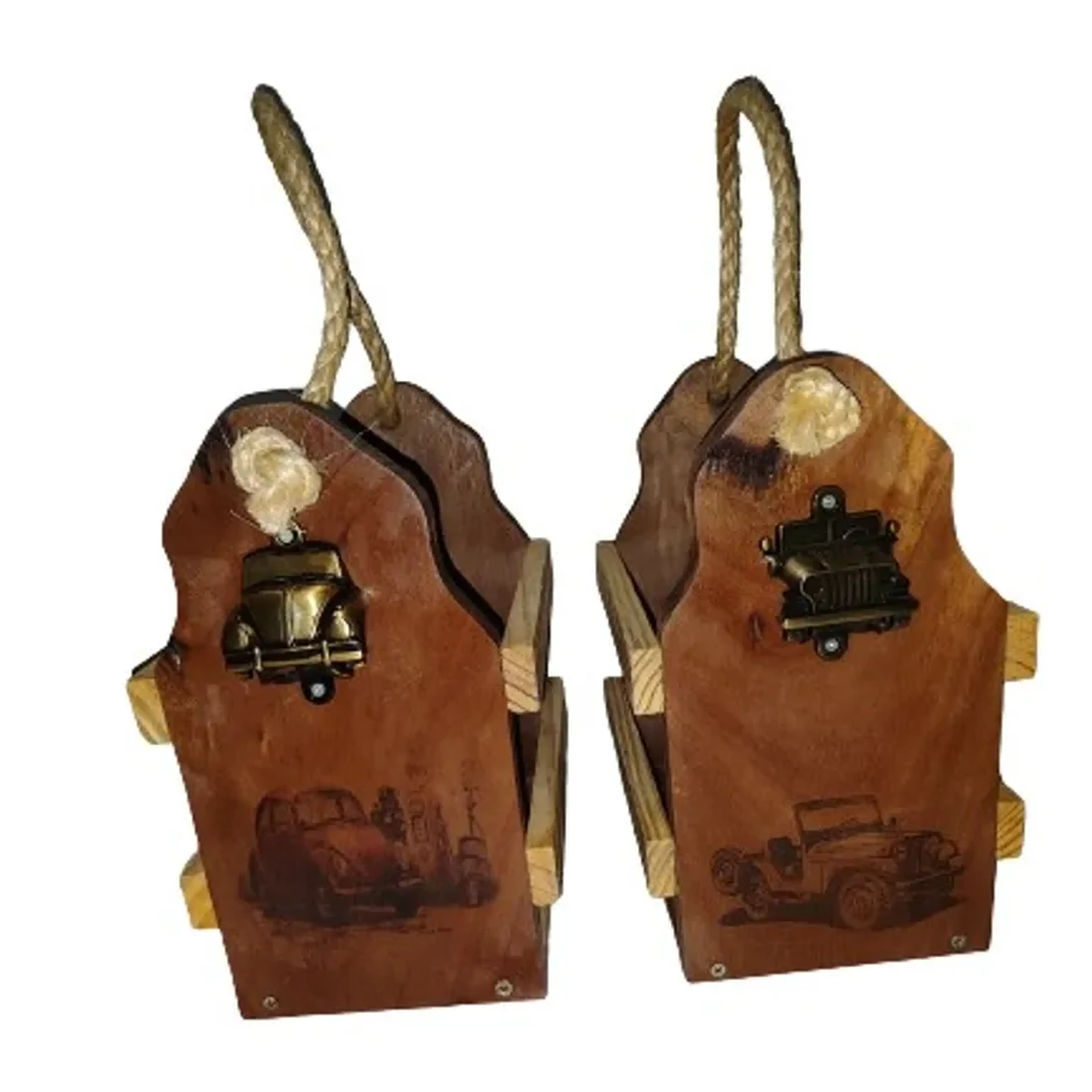 caixa suporte para garrafas com abridor e alça em corda imagem